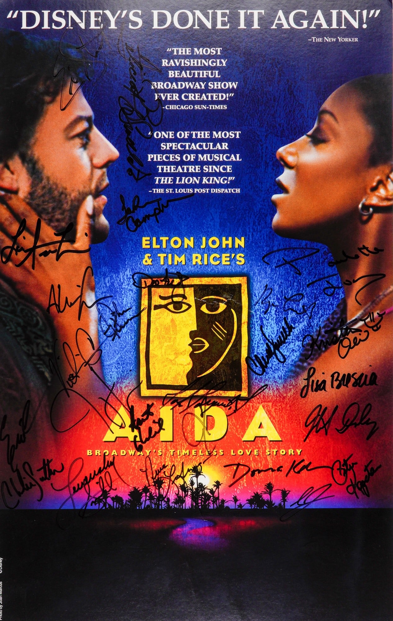 Elton John and Tim Rice Aida Broadway Poster Autographed by Cast (1 of 6)