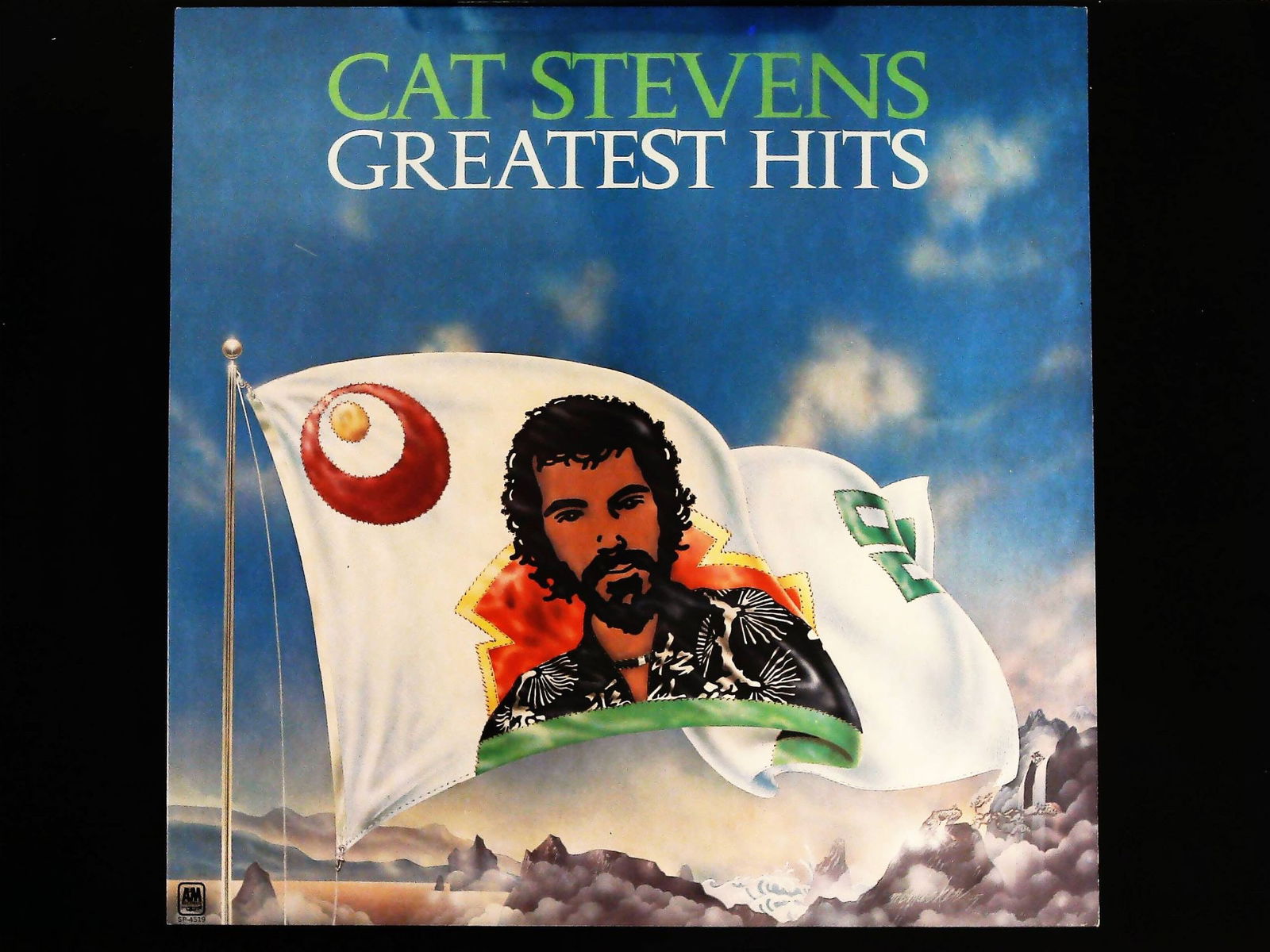 Cat Stevens Greatest Hits LP Vinyl Record: A vinyl LP record and its original gatefold cardboard sleeve for the Cat Stevens compilation album Greatest Hits. The album is identified by the A&M Records catalog number SP-4519 on the center