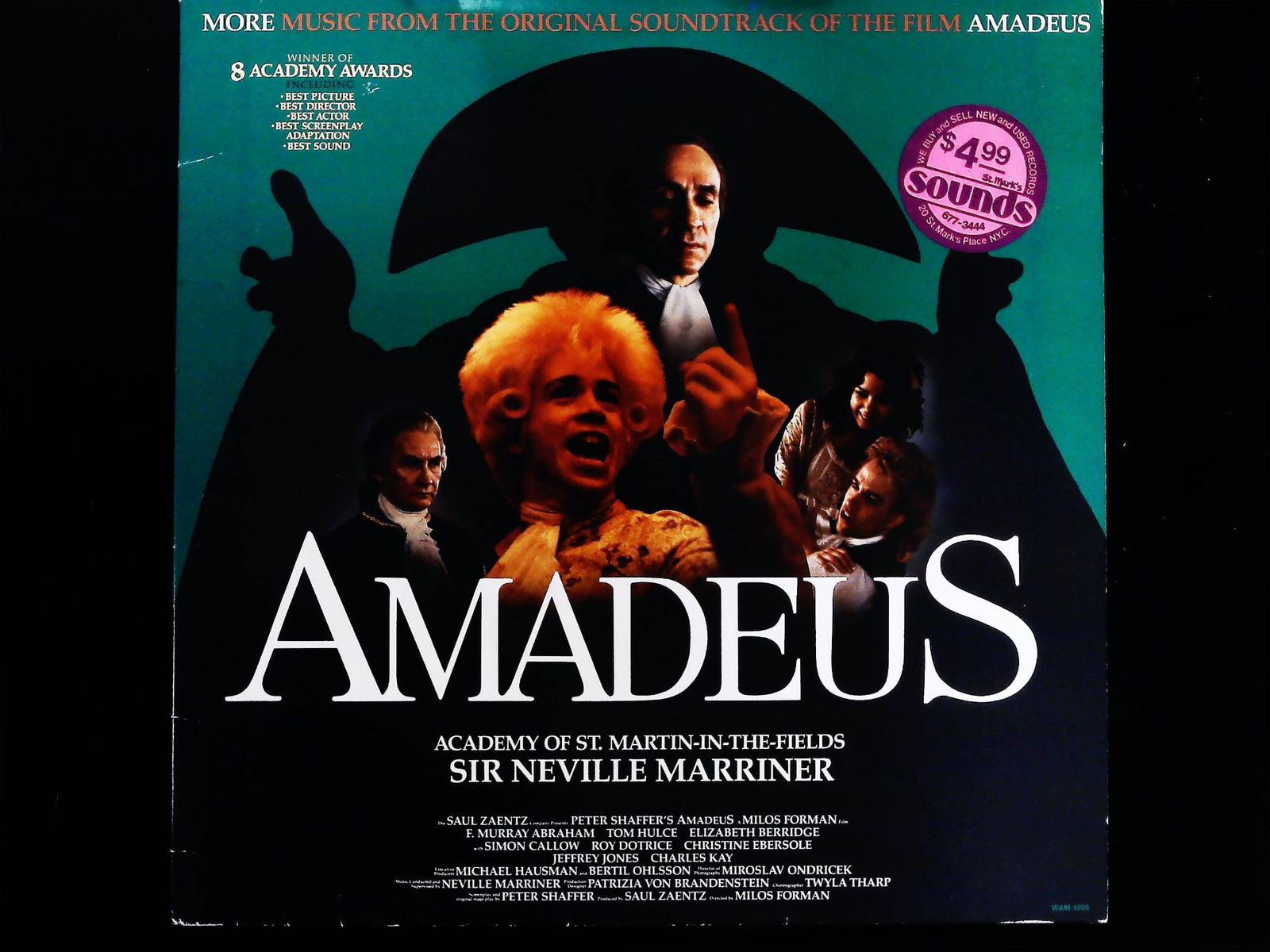 Sir Neville Marriner Amadeus More Music Original Soundtrack Vinyl LP: A vinyl long-playing record and album for the Original Soundtrack of the Film Amadeus, titled *More Music from the Original Soundtrack of the Film Amadeus*. The music is performed by the Academy of
