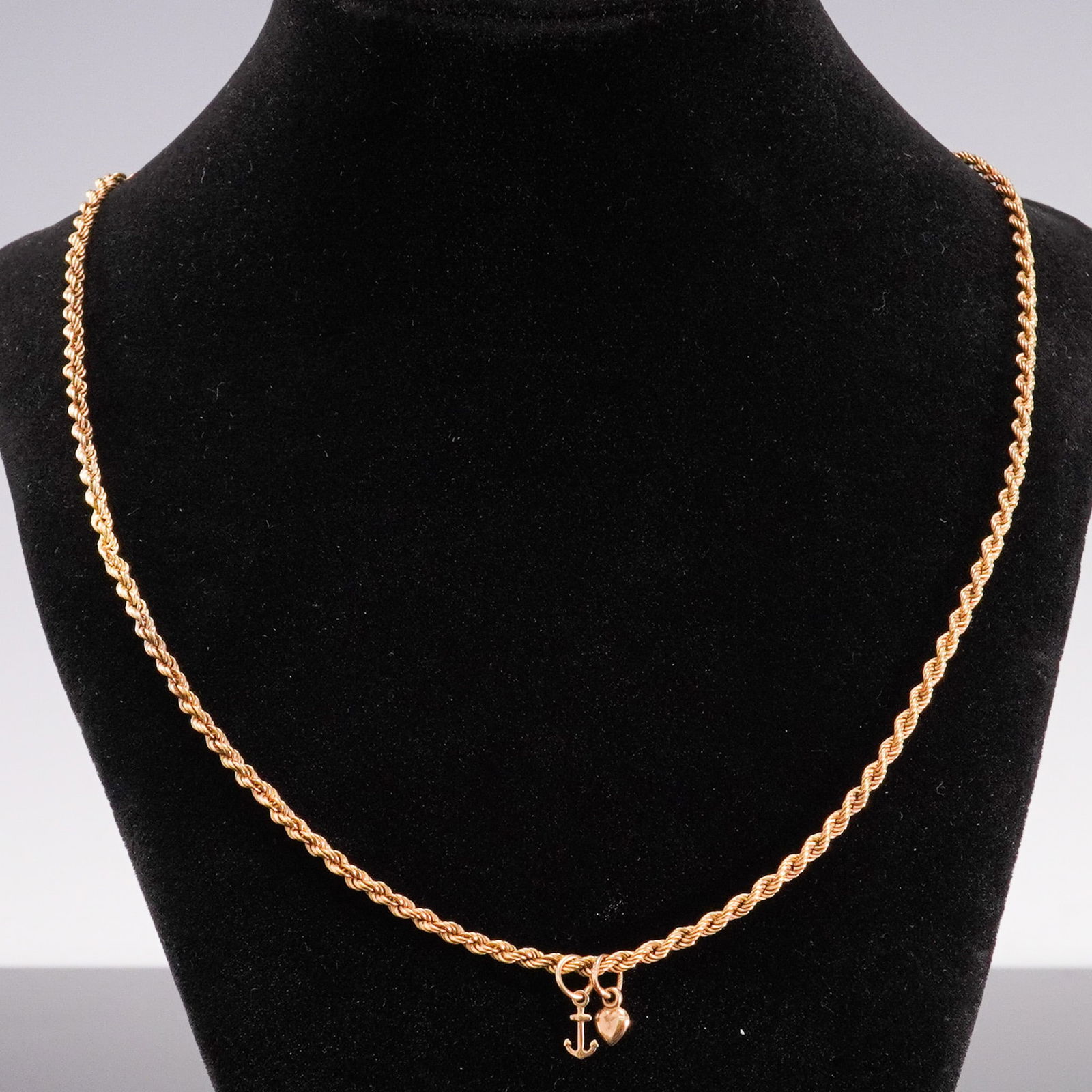 14K Gold Rope Chain Necklace with Heart and Anchor Charms (1 of 5)