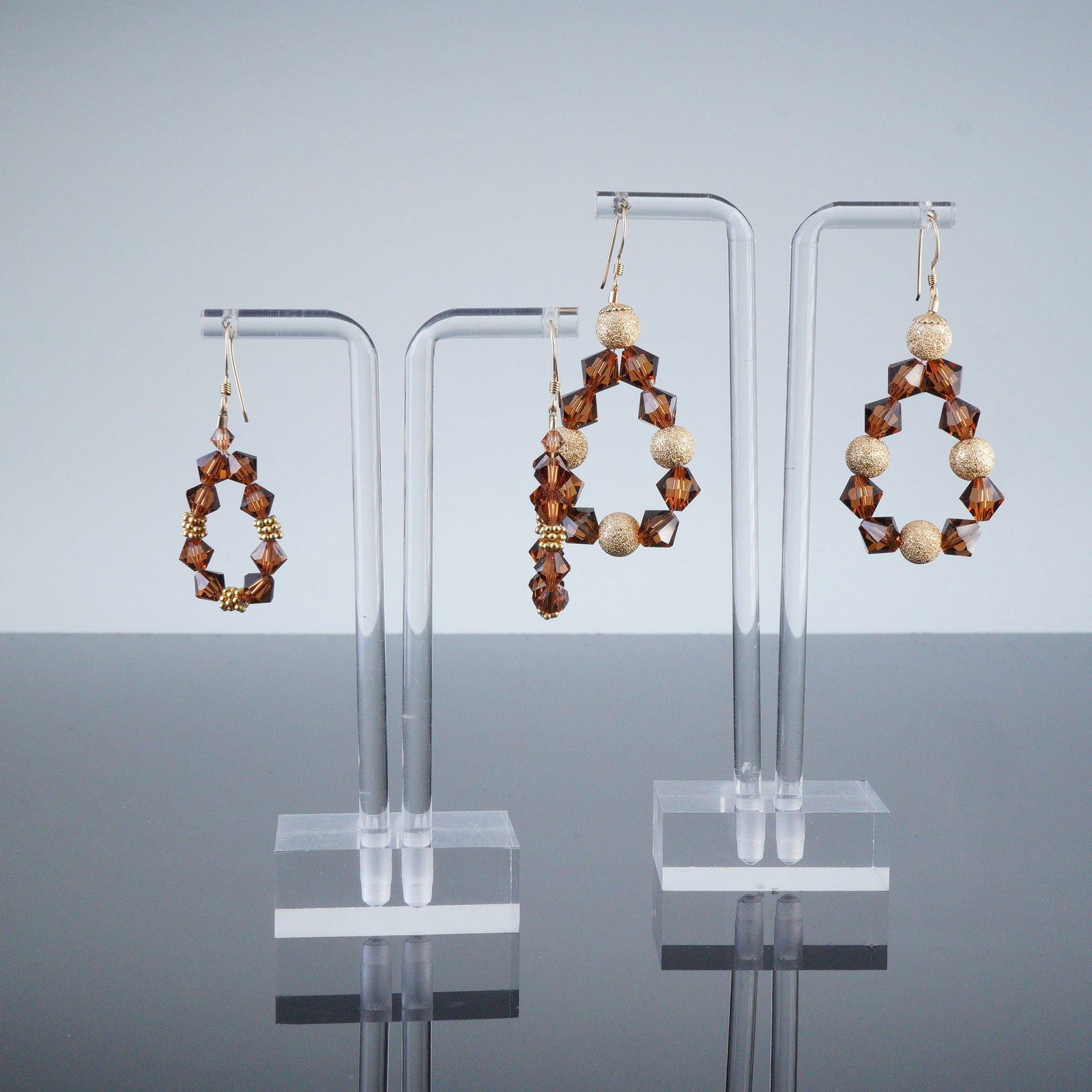 2 Pairs of 14K GF Brown Glass Crystal Dangle Earrings (1 of 4)