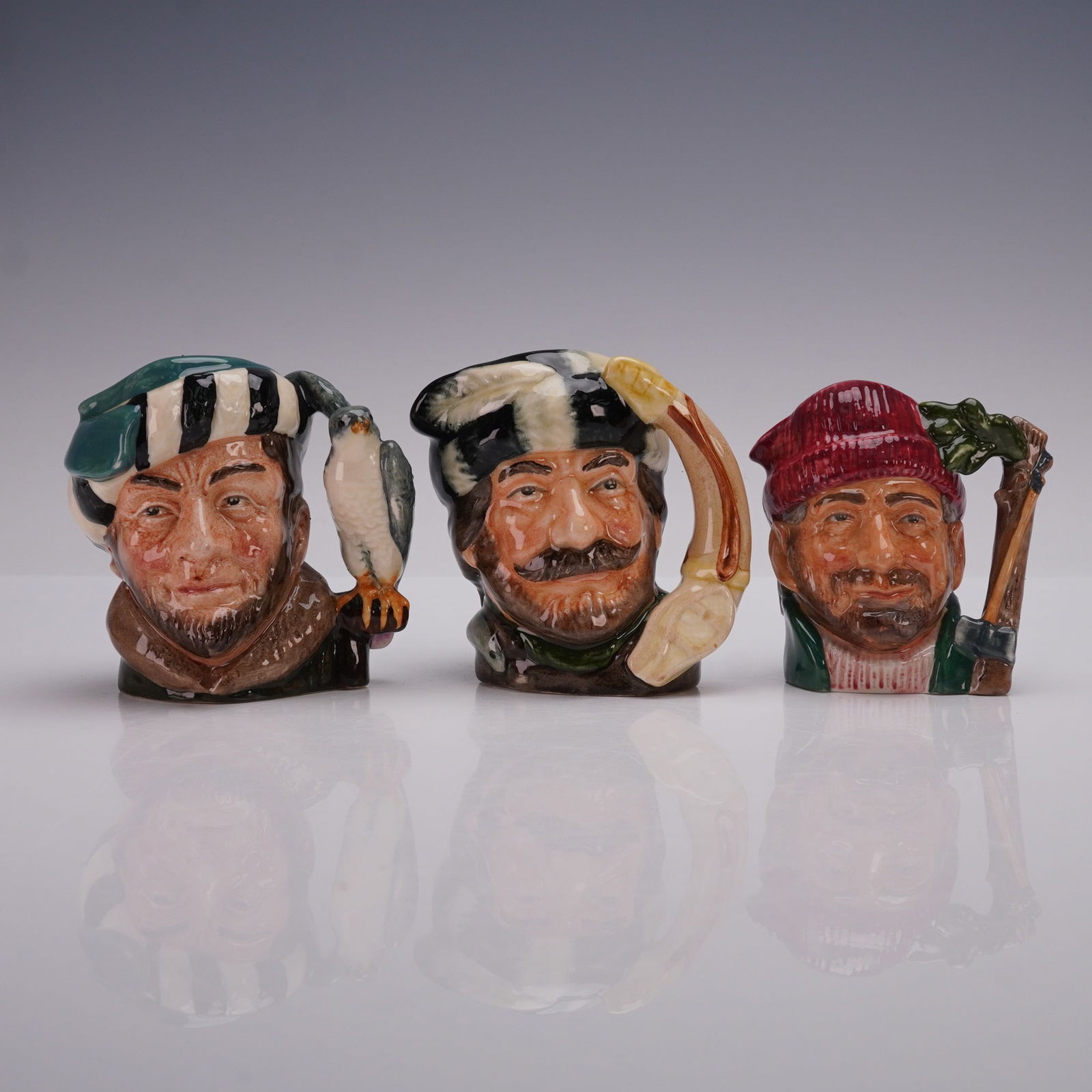3pc Royal Doulton Small Character Jugs, Trapper, Lumberjack and Falconer (1 of 3)