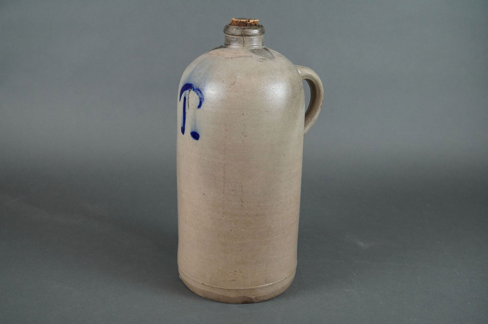 American Salt-Glazed Stoneware Jug w/ Cobalt T Decoration (1 of 4)