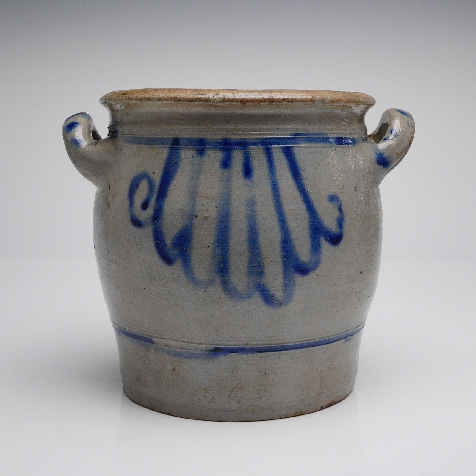 Westerwald-Style Salt-Glazed Stoneware Cobalt Blue Handled Crock Pot (1 of 5)