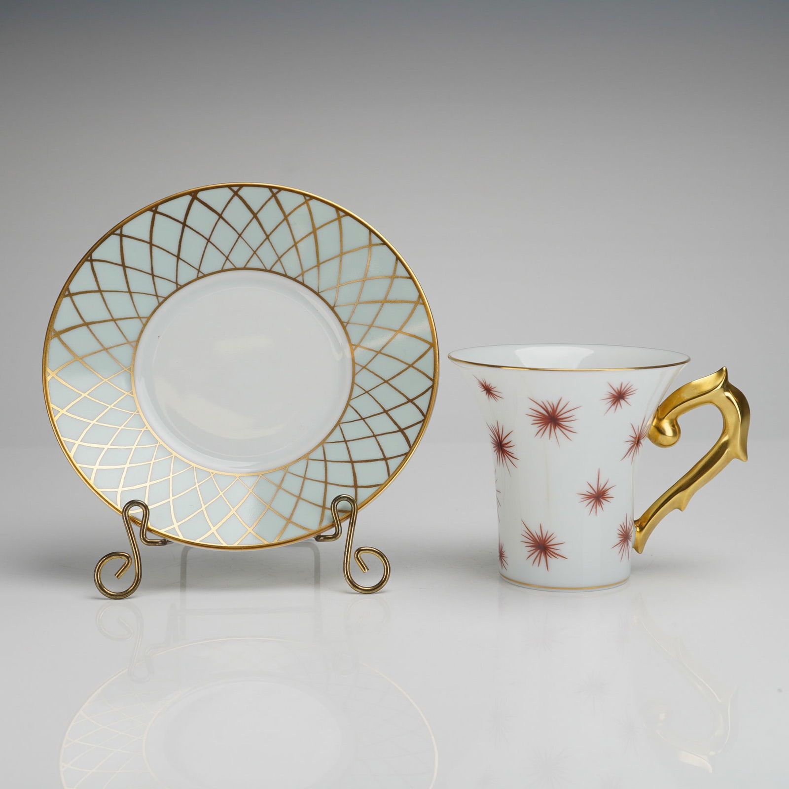 A Pair of Bernardaud Limoges Etoile Celedon Demitasse Cup and Saucer (1 of 4)