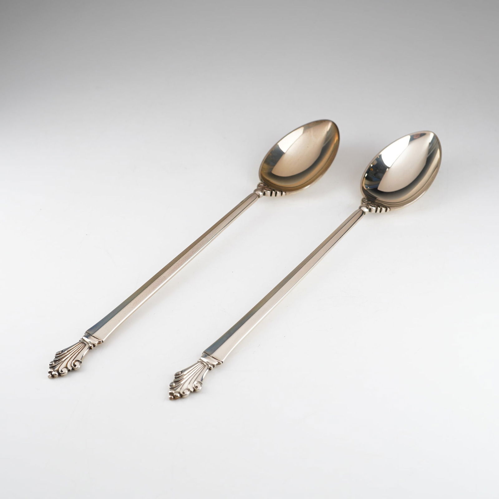 2pc Georg Jensen Sterling Silver Iced Tea Spoons, Acanthus (1 of 4)