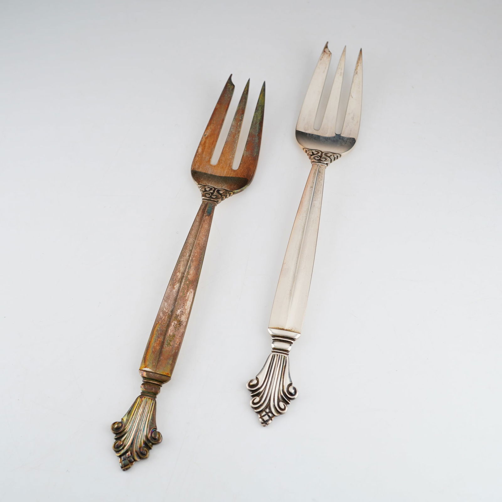 2pc Georg Jensen Sterling Silver Pastry Forks, Acanthus (1 of 4)