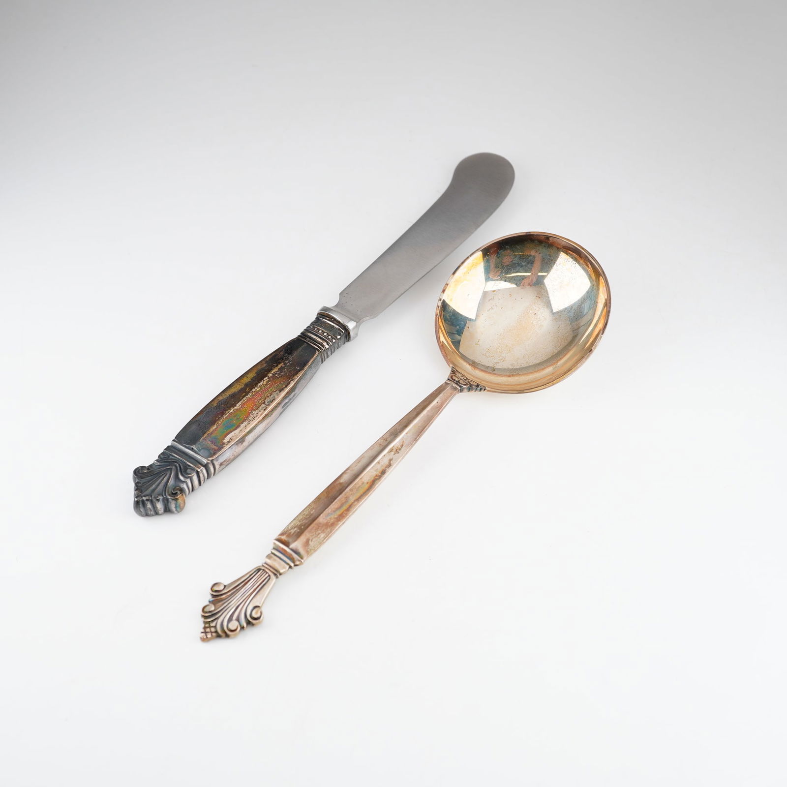 2pc Georg Jensen Sterling Silver Round Soup Spoon & Spreader, Acanthus (1 of 5)