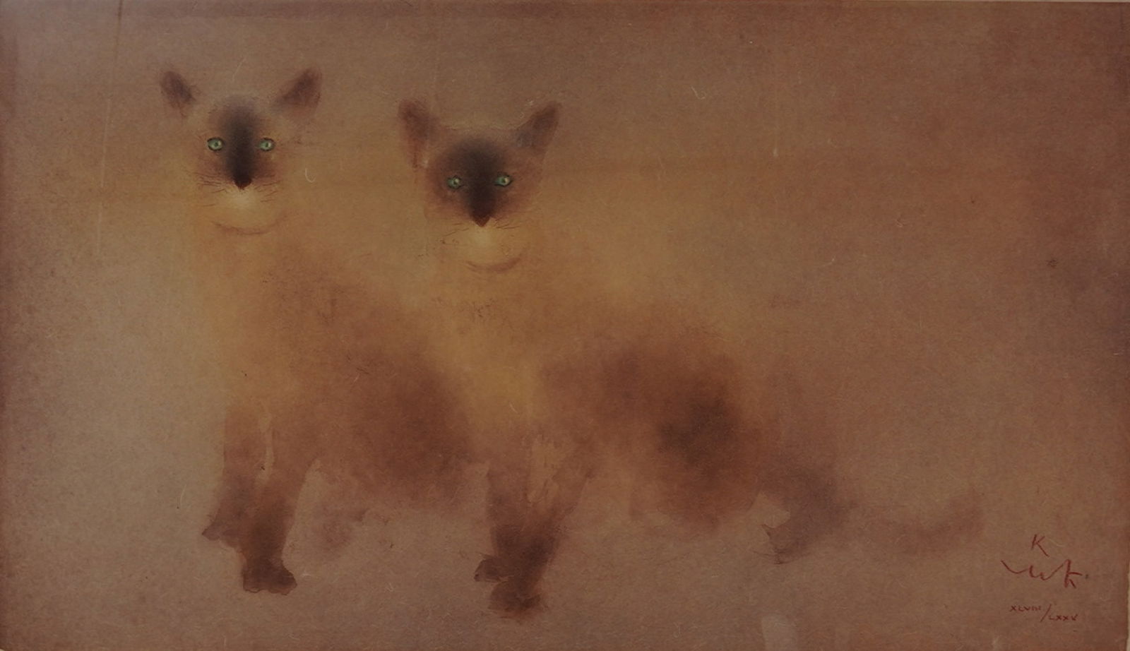 Kaiko Moti Aquatint Etching Two Siamese Cats Signed and Numbered (1 of 5)