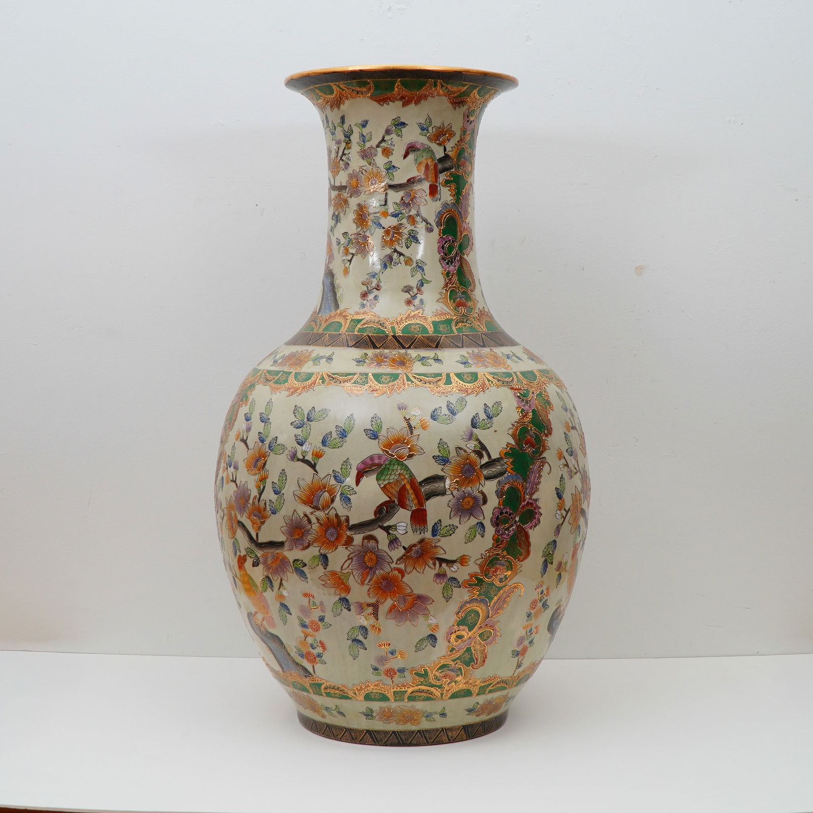 Large Chinese Famille Rose-Style Floor Vase with Gilt and Enamel Decoration (1 of 5)