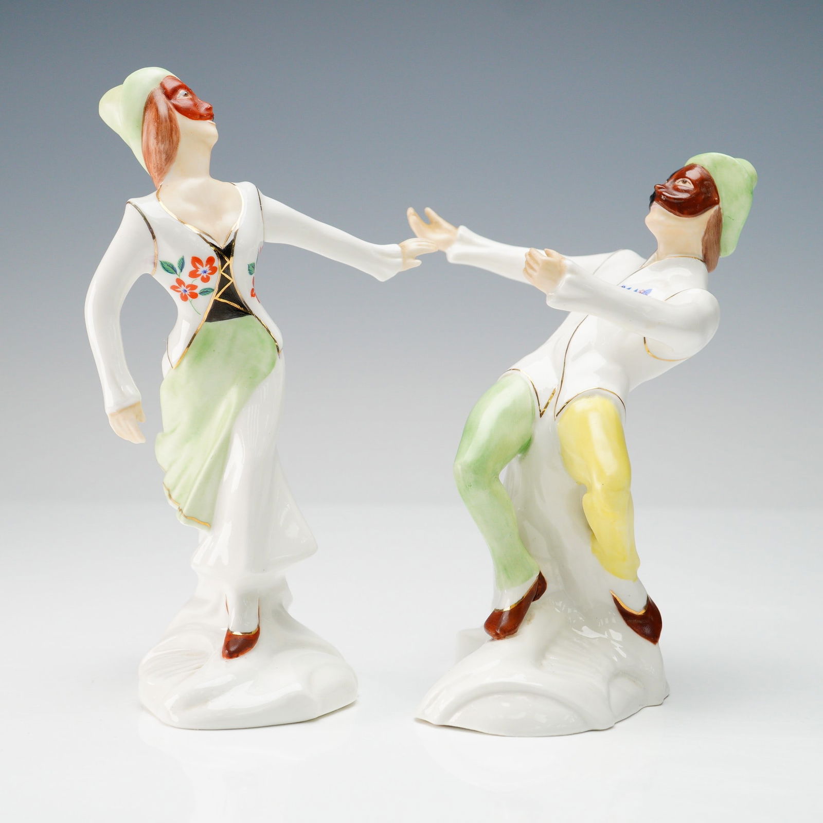 Pair of Michael Sutty Porcelain Figurines, Harlequin and Columbine (1 of 5)