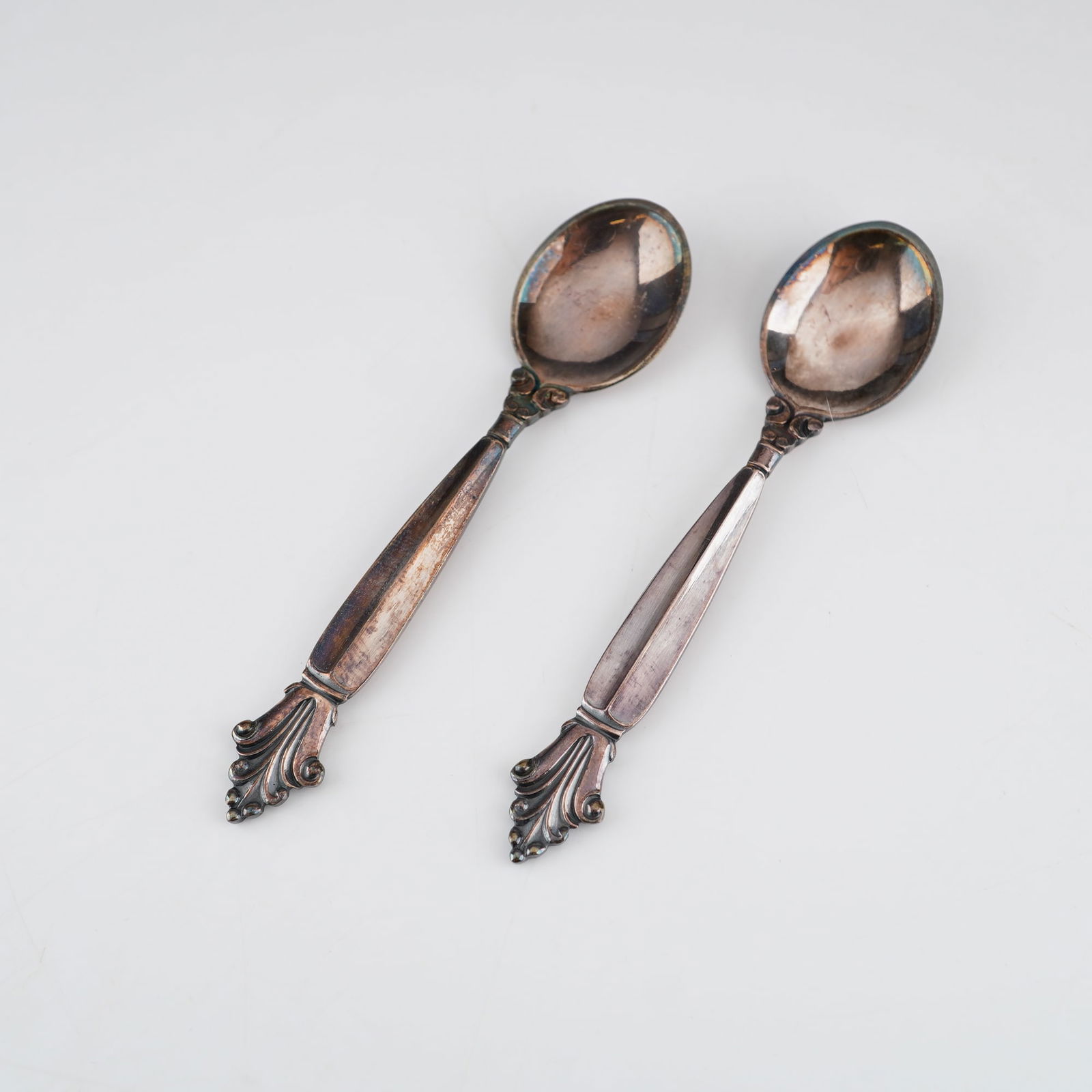 2pc Georg Jensen Sterling Silver Individual Salt Spoons, Acanthus (1 of 4)