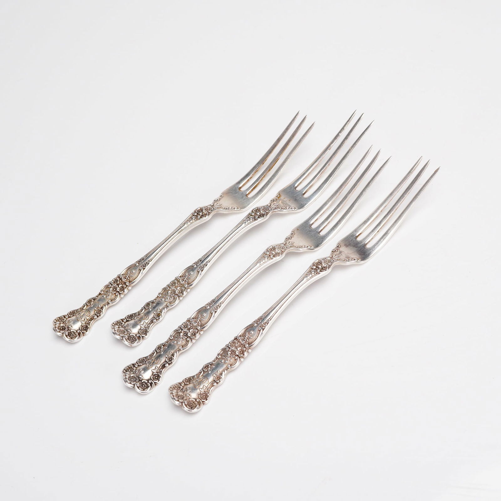 4pc Monogrammed Sterling Silver Forks, Floral Pattern, Pat. 1900 (1 of 5)