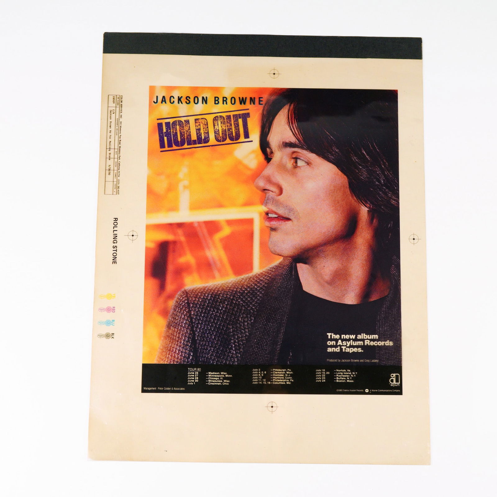 Original Proof for Jackson Browne Hold Out 1980 Rolling Stone Ad. (1 of 3)