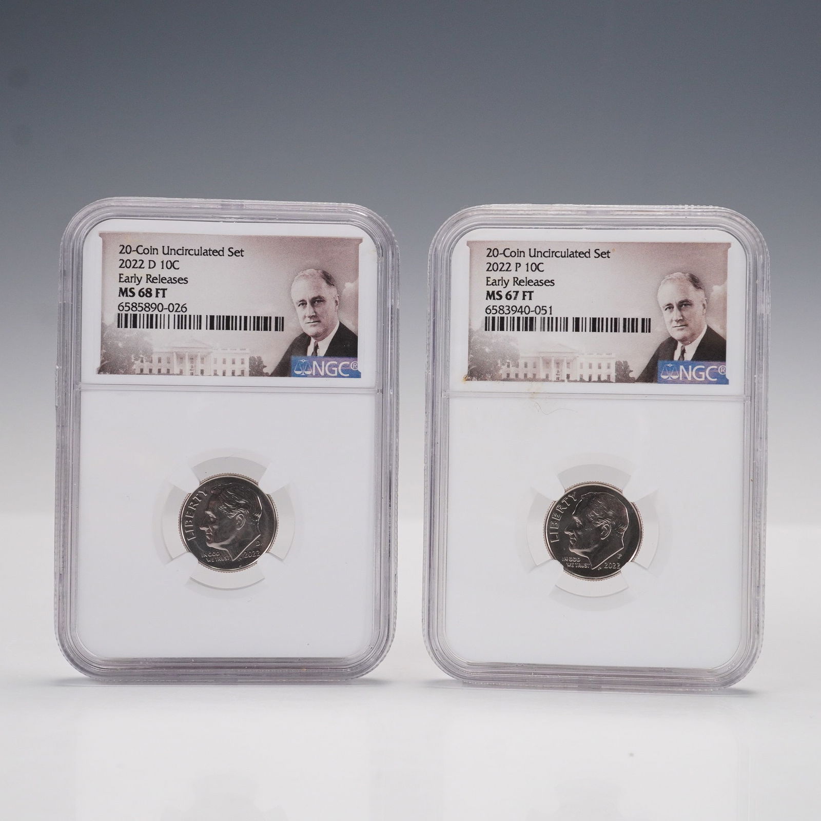 2pc 2022-P & 2022-D Roosevelt Dime Early Release Coins NGC Graded MS FT (1 of 6)