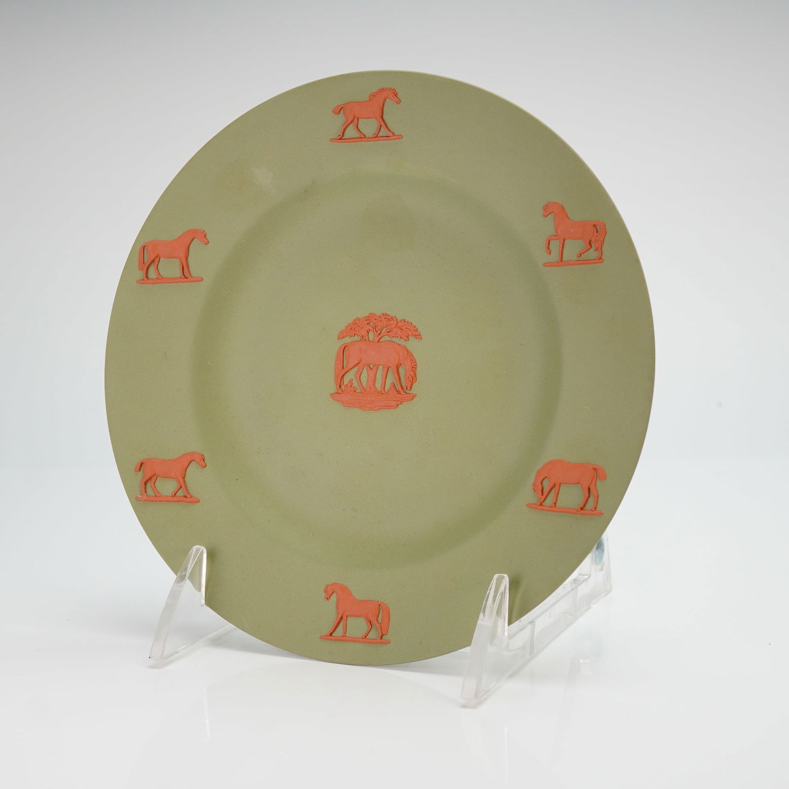 Wedgwood & Barlaston of Etruria Jasperware Plate, Terra Cotta on Green (1 of 5)