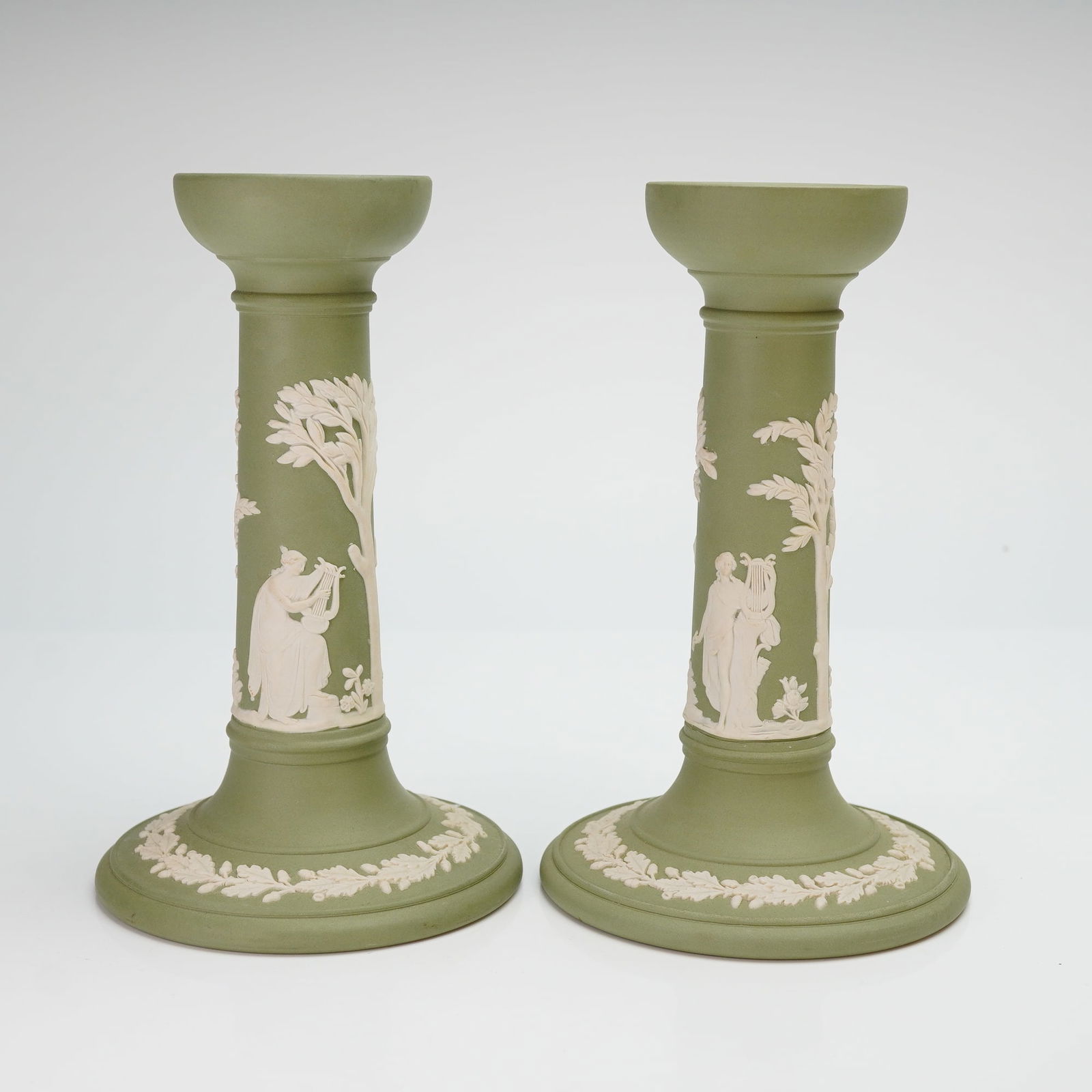 Pair of Wedgwood Sage Green Jasperware Candlestick Holders (1 of 5)