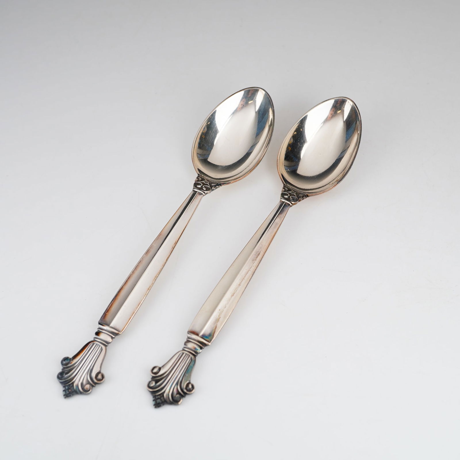 2pc Georg Jensen Sterling Silver Teaspoons, Acanthus (1 of 4)