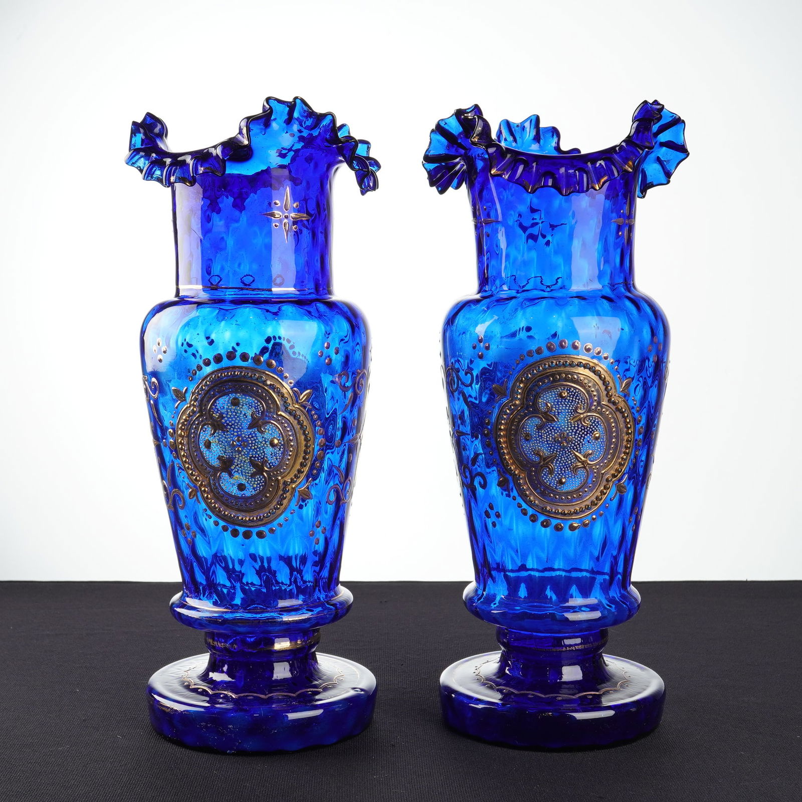 Pair of Enamel Gilt Cobalt Blue Glass Vases (1 of 5)