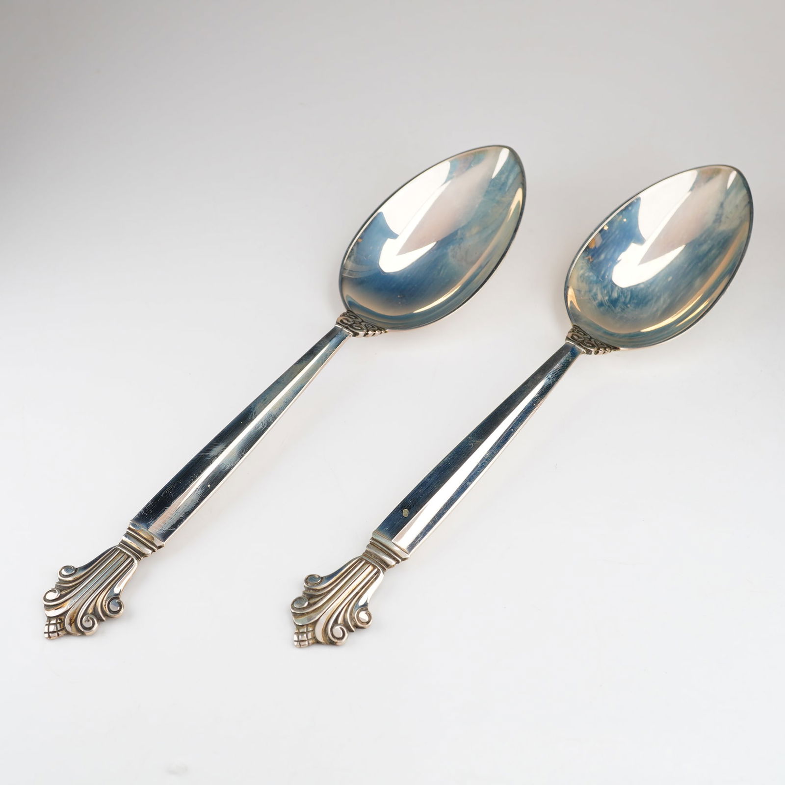 2pc Georg Jensen Sterling Silver Dessert/Oval Soup Spoons, Acanthus (1 of 4)