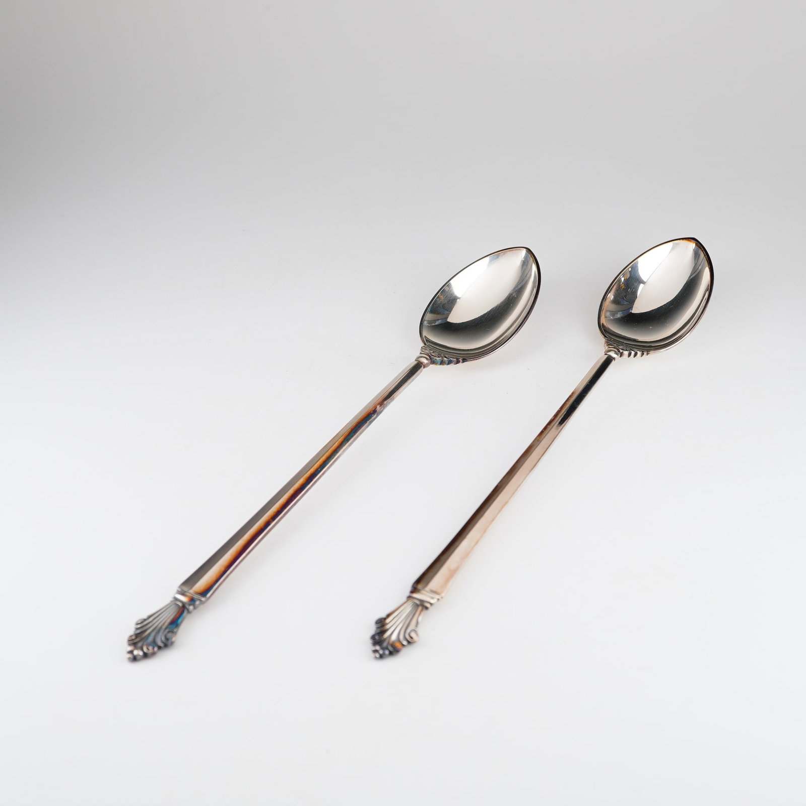 2pc Georg Jensen Sterling Silver Iced Tea Spoons, Acanthus (1 of 4)