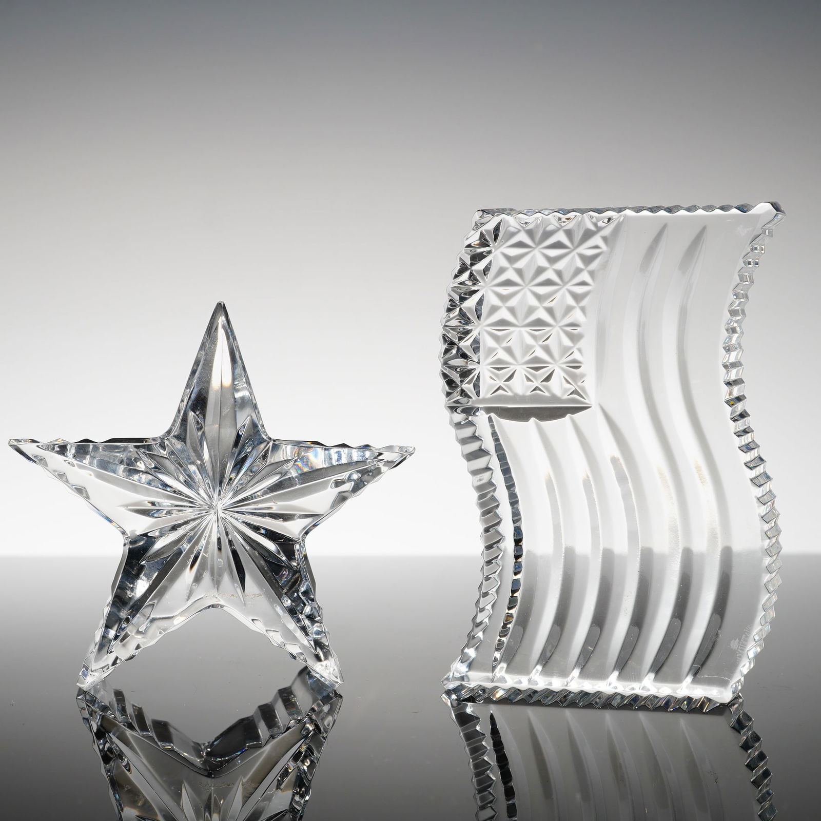 A Pair of Waterford Crystal American Flag and Star Paperweights (1 of 3)