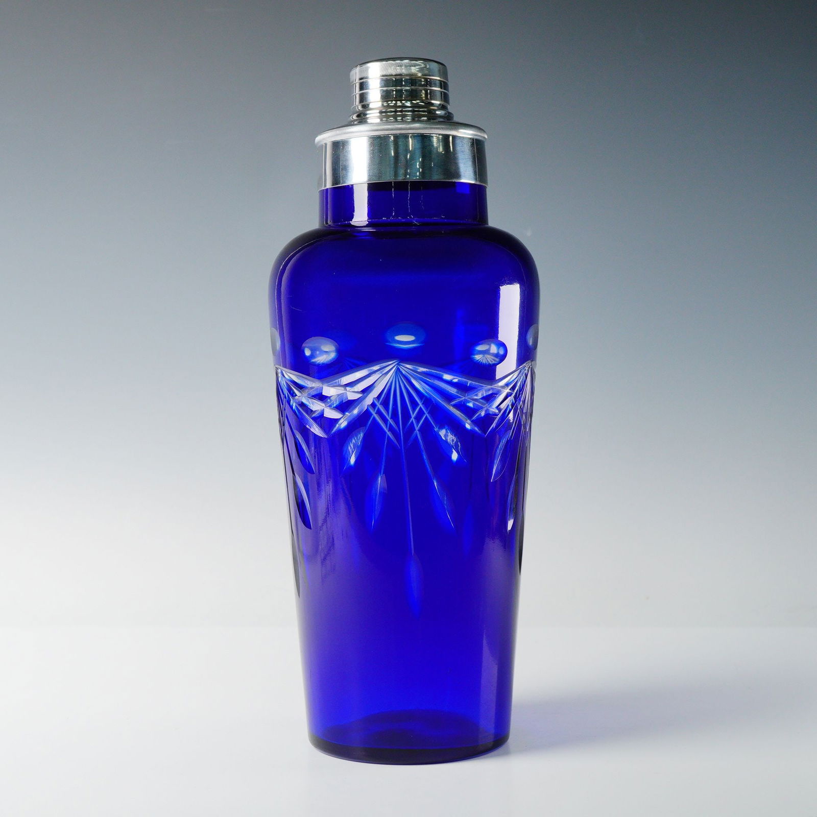 Cobalt Blue Cut Glass Cocktail Shaker in Bohemian Style, Marked Japan (1 of 6)