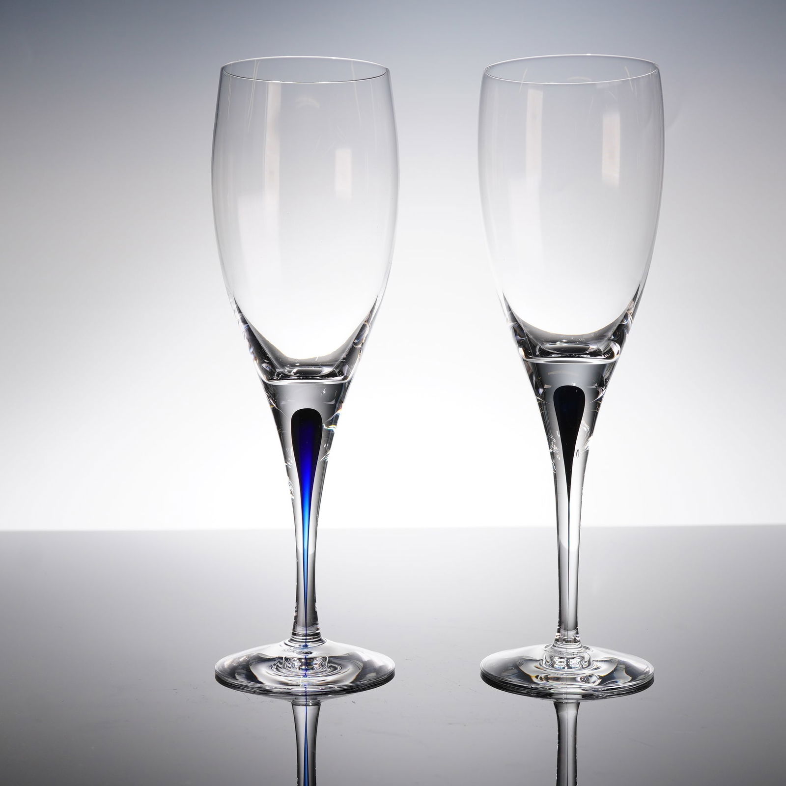A Pair of Orrefors Intermezzo Blue Crystal Wine Glasses (1 of 5)