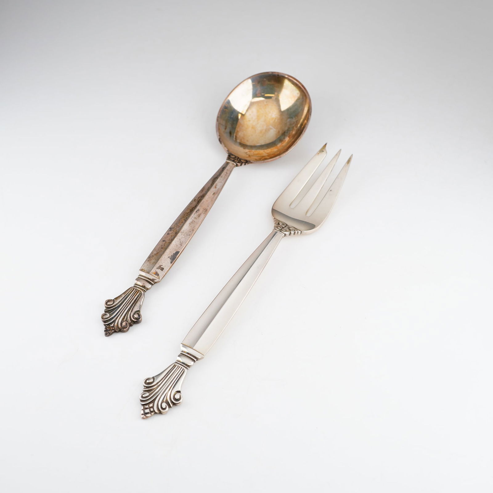 2pc Georg Jensen Sterling Silver Pastry Fork & Soup Spoon, Acanthus (1 of 4)