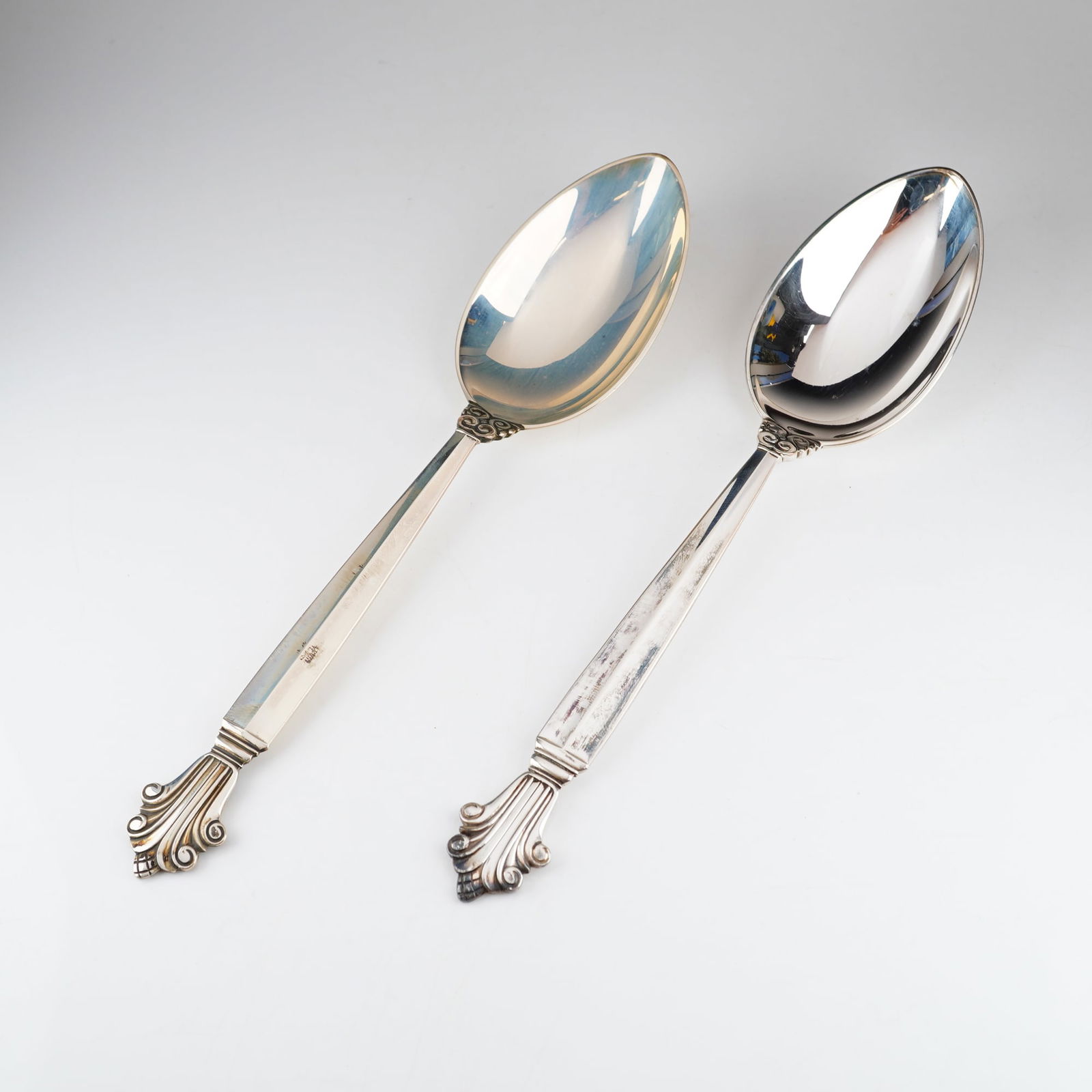 2pc Georg Jensen Sterling Silver Dessert/Oval Soup Spoons, Acanthus (1 of 4)