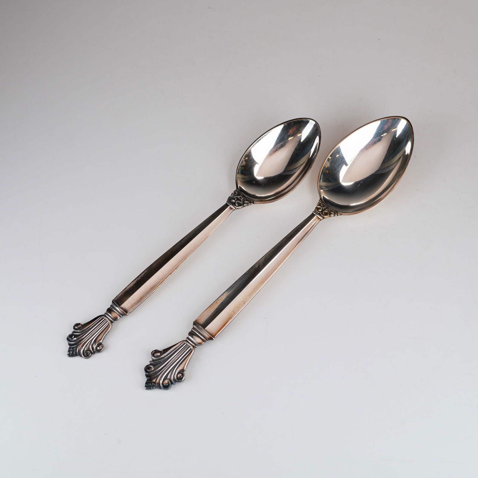 2pc Georg Jensen Sterling Silver Teaspoons, Acanthus (1 of 4)