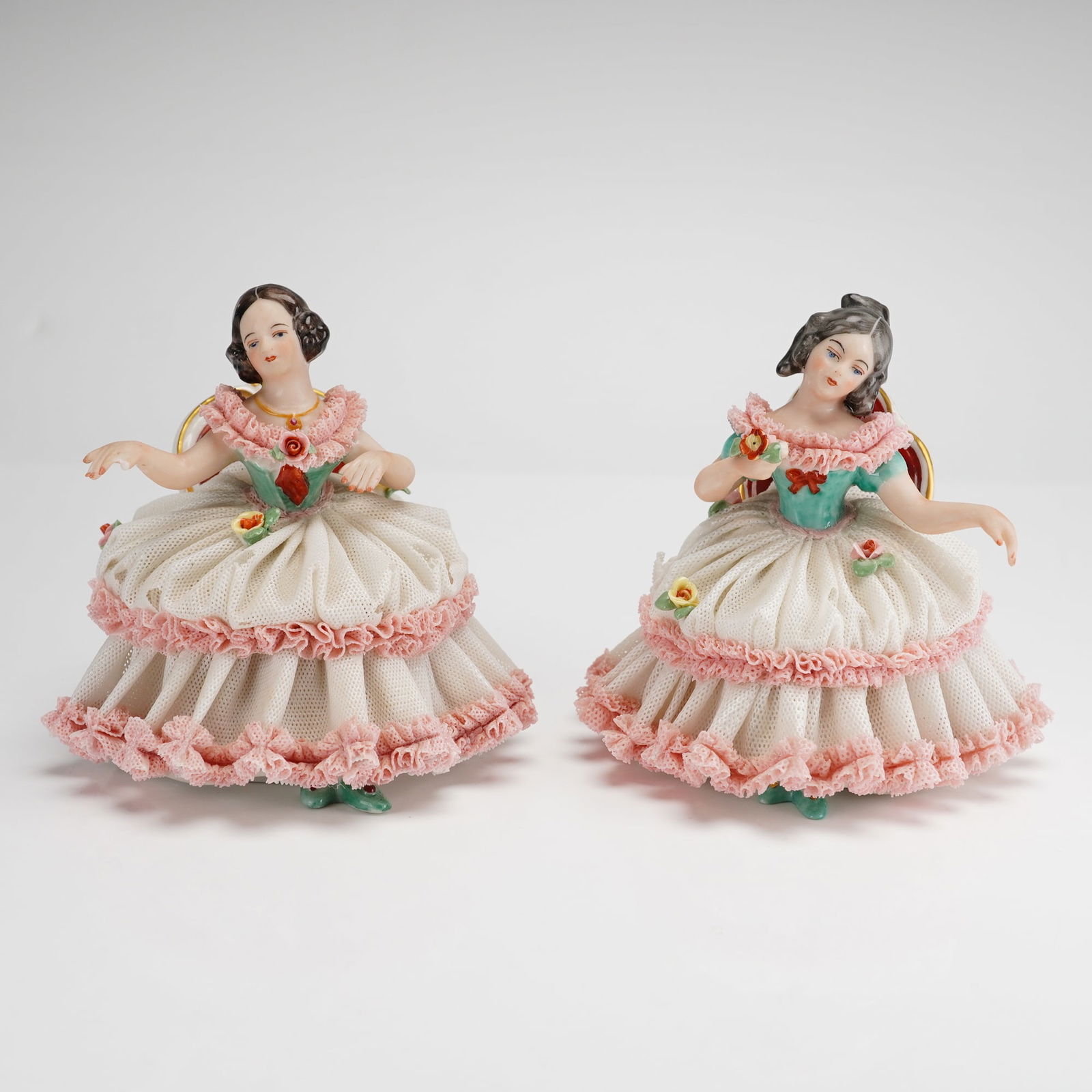 2pc Frankenthal Wessel Porcelain Lace Figurines (1 of 3)