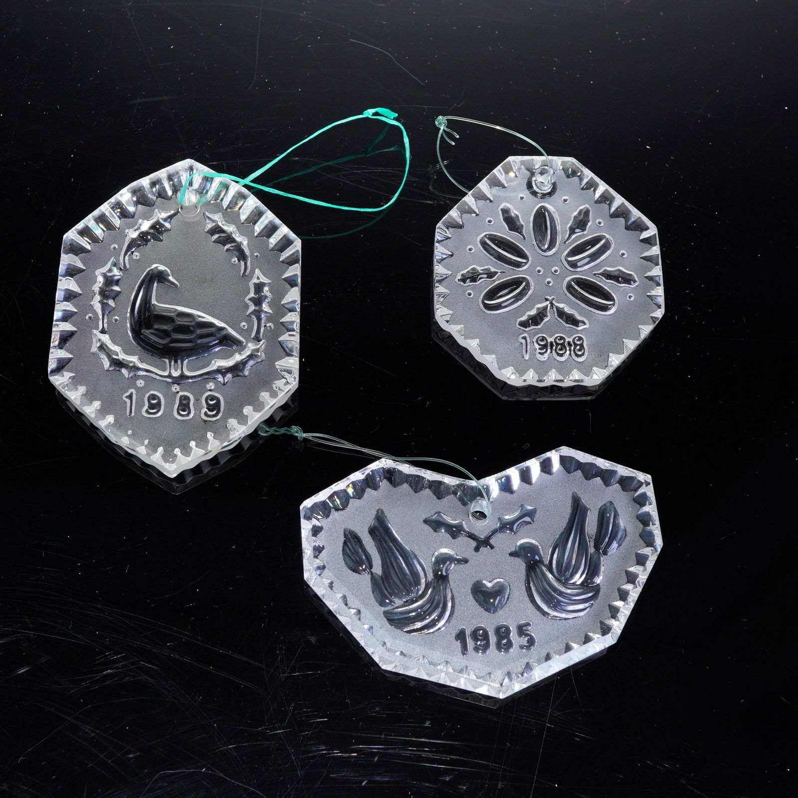 3pc Waterford Crystal Christmas Ornaments - 1985, 1988 &1989 (1 of 4)