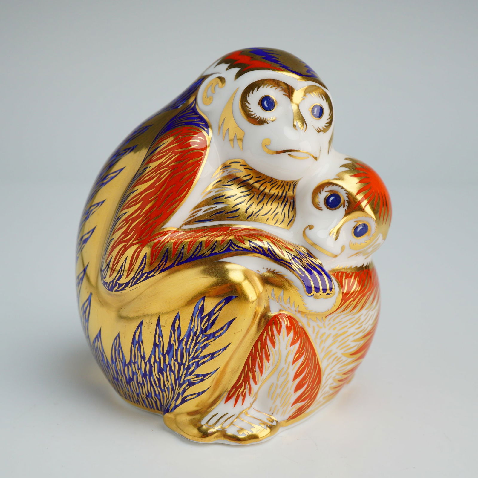 Royal Crown Derby English Bone China Paperweight Monkey Mother and Baby (1 of 4)