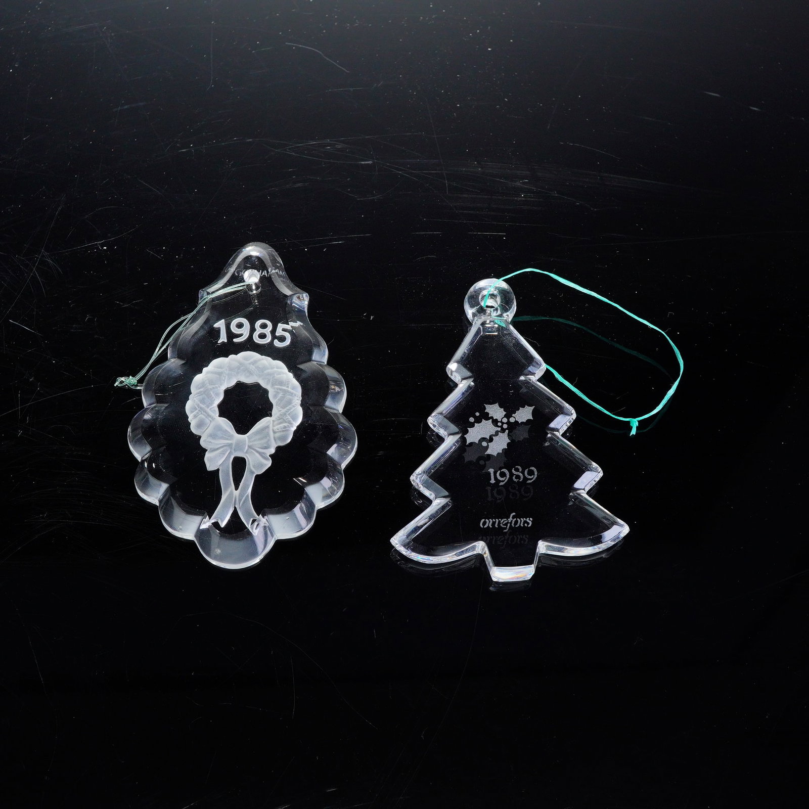 2pc Gorham and Orrefors Crystal Annual Christmas Ornaments, 1985 and 1989 (1 of 4)