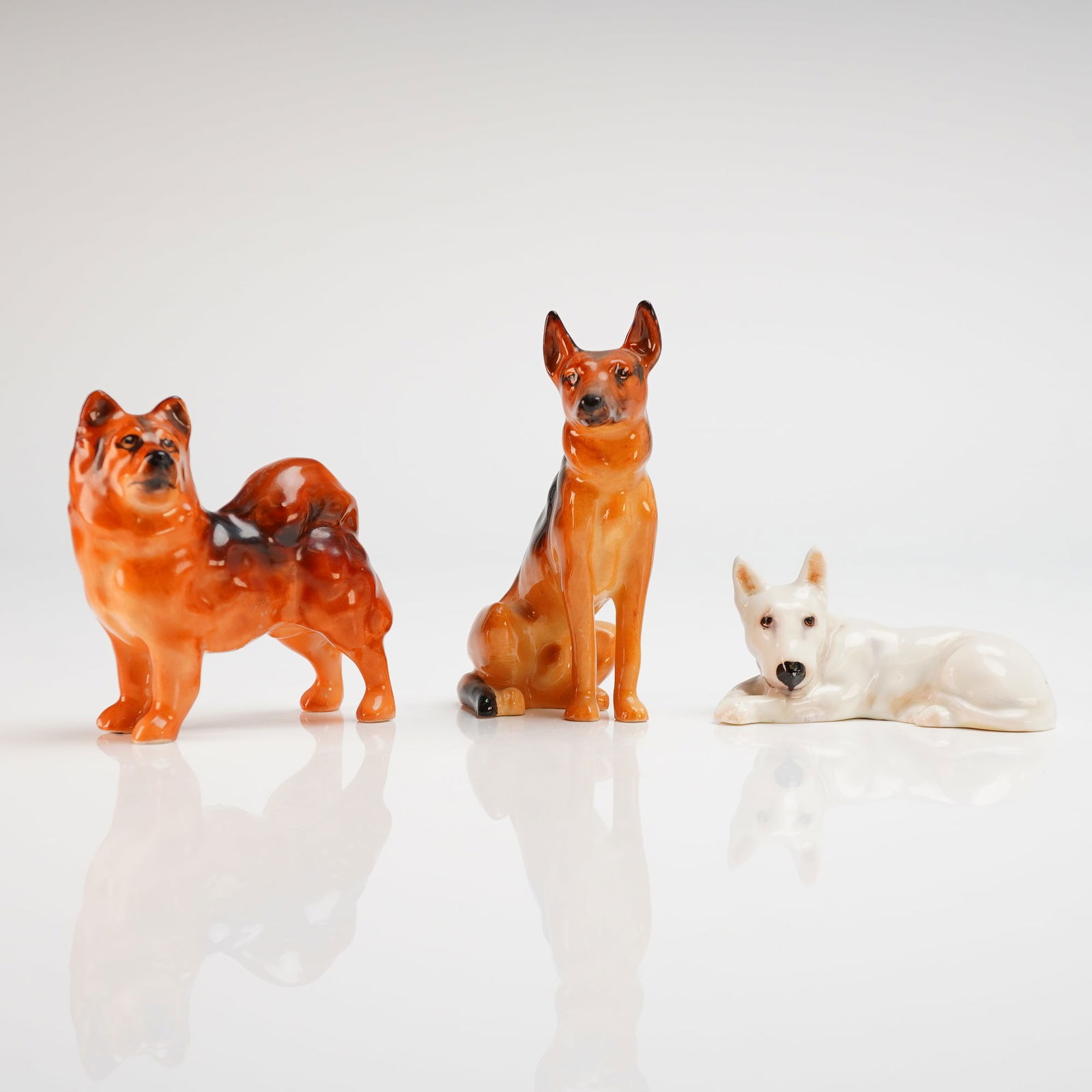 Three Royal Doulton Bone China Figurines, Chow, Alsatian, and Bull Terrier (1 of 3)