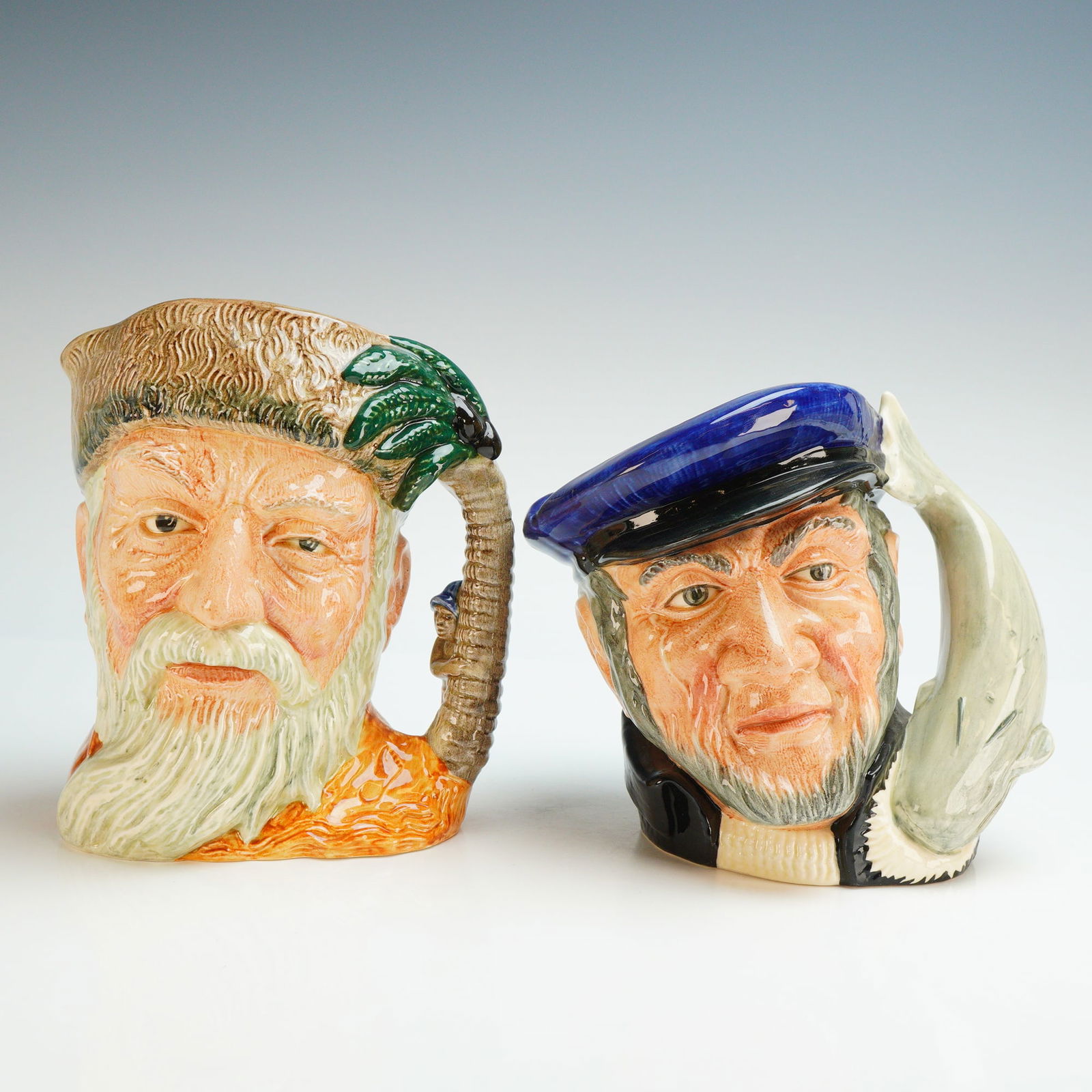 Two Royal Doulton Character Jugs, Robinson Crusoe D6532 and Capt Ahab D6500 (1 of 3)