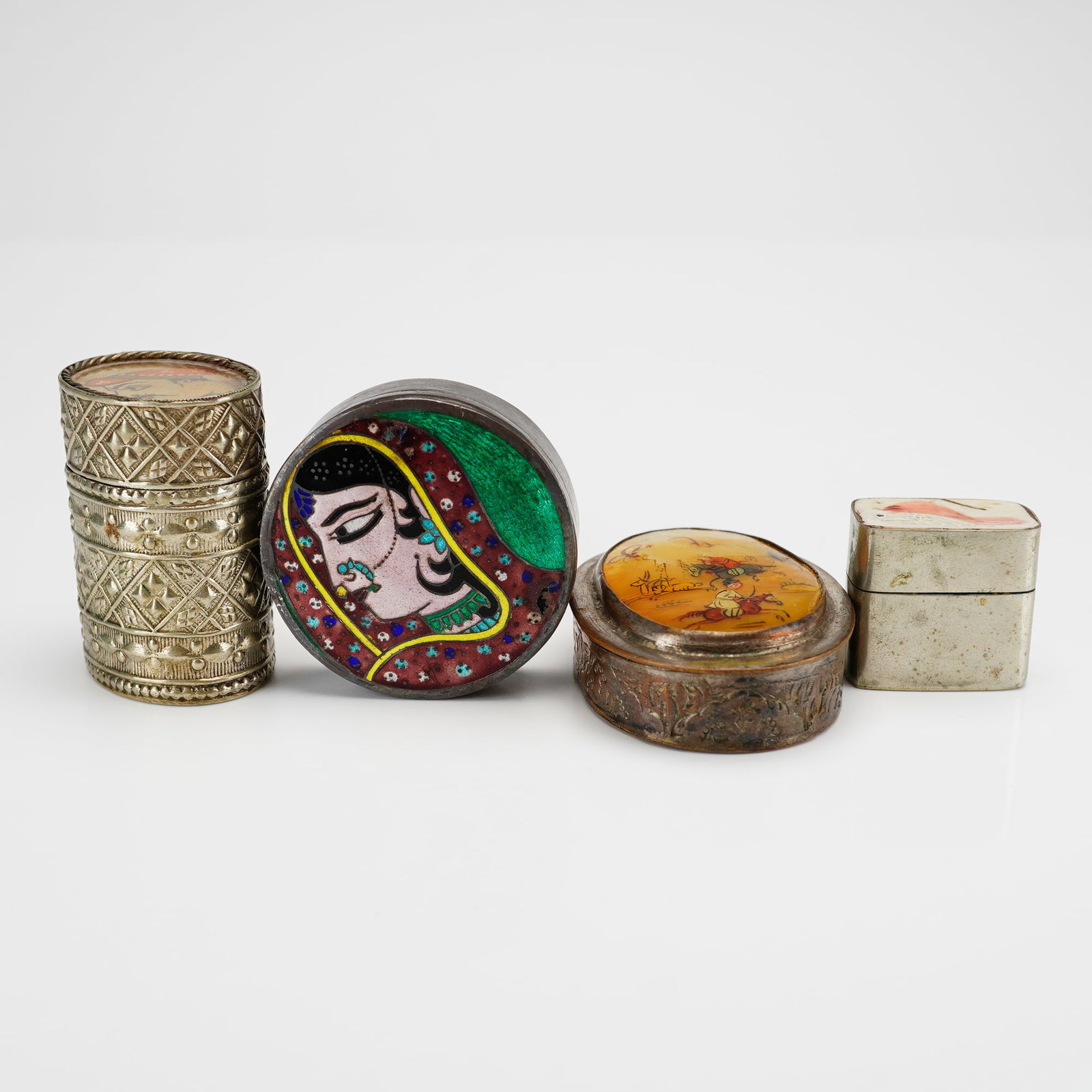 4pc Silver-Plated Hand-Painted Pill Boxes (1 of 4)