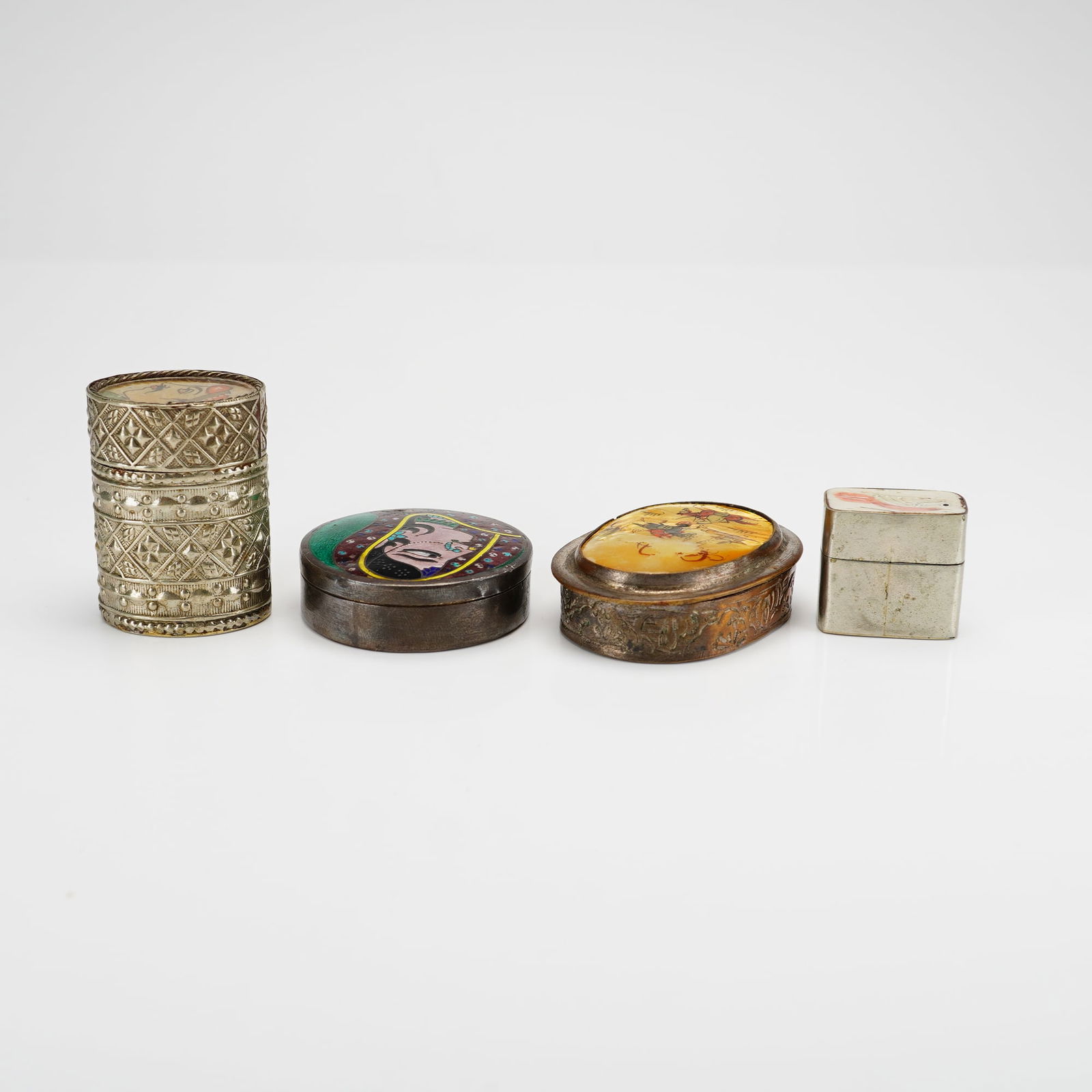 4pc Silver-Plated Hand-Painted Pill Boxes - 2