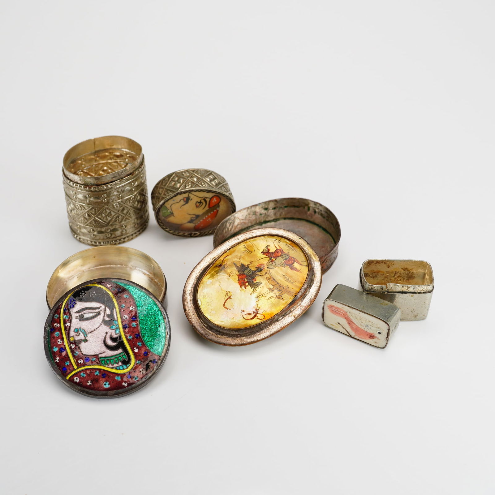 4pc Silver-Plated Hand-Painted Pill Boxes - 3