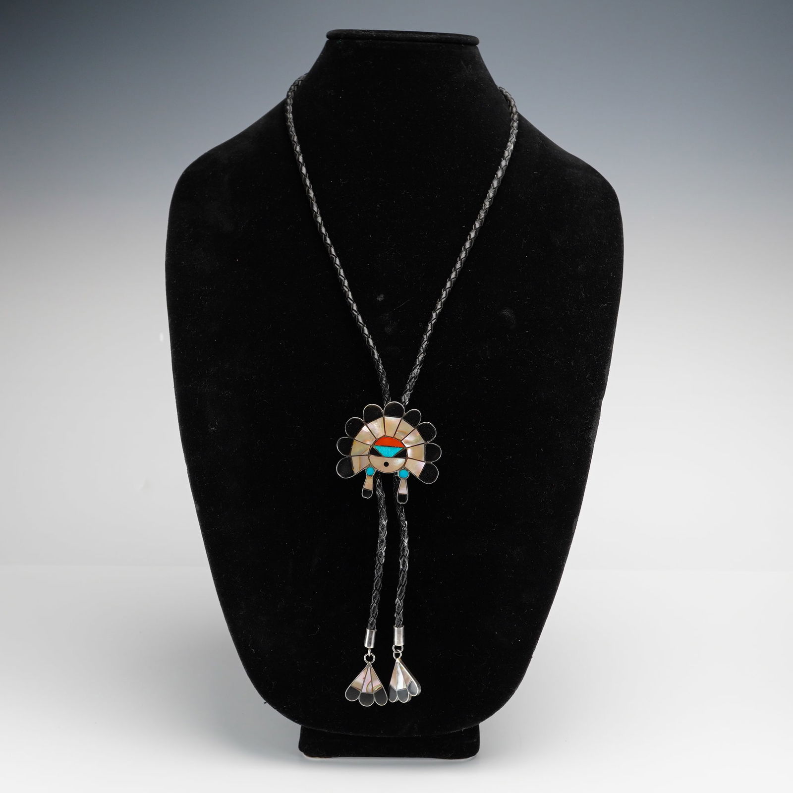 Zuni Sunface Multi Stone Inlay Sterling Silver Bolo Tie (1 of 6)