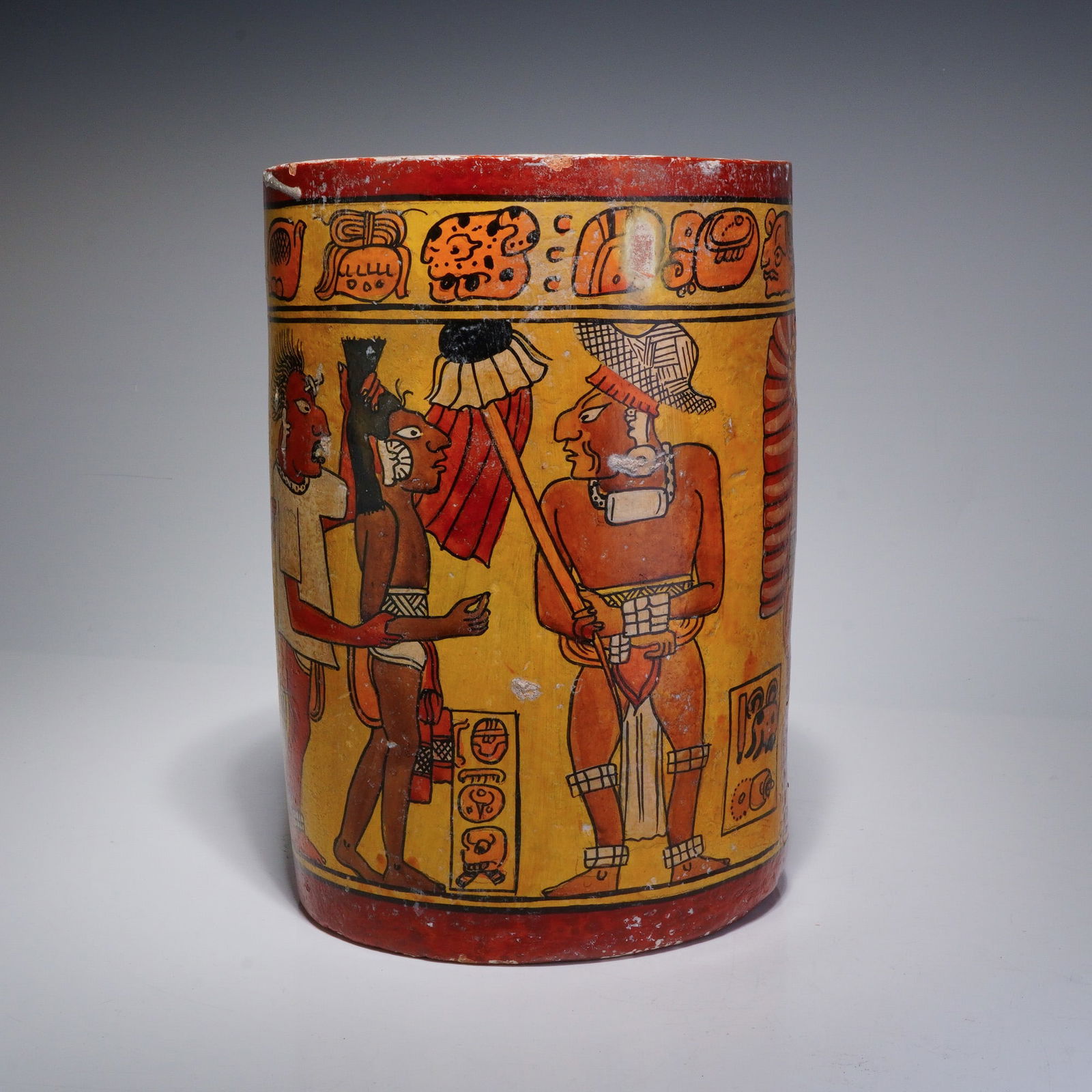 Maya Style Cylindrical Ceramic Vessel, Late 20th Century (1 of 5)