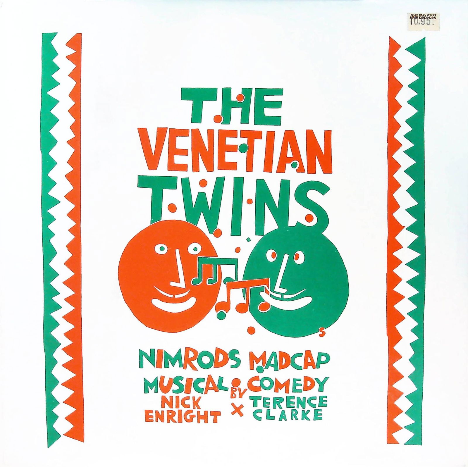 Venetian Twins - Nimrod Theatre Cast LP, Cover by Martin Sharp: An album for 'The Venetian Twins,' the Nimrod Theatre Company LP Cast Recording of the musical comedy. The front features a vibrant graphic design with the title in large green and orange block letter