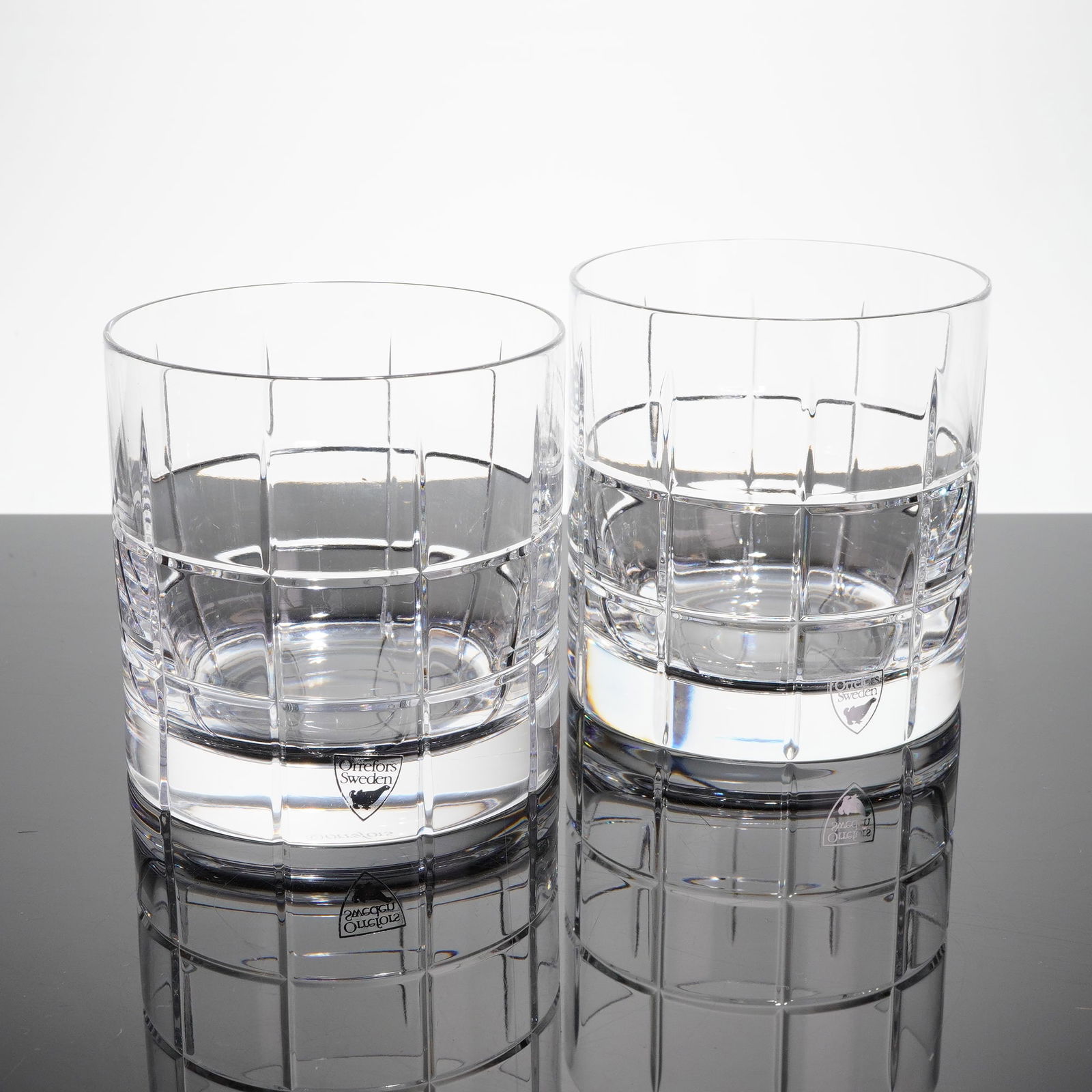 A Pair of Orrefors Street Crystal Double Old Fashioned Glasses (1 of 6)