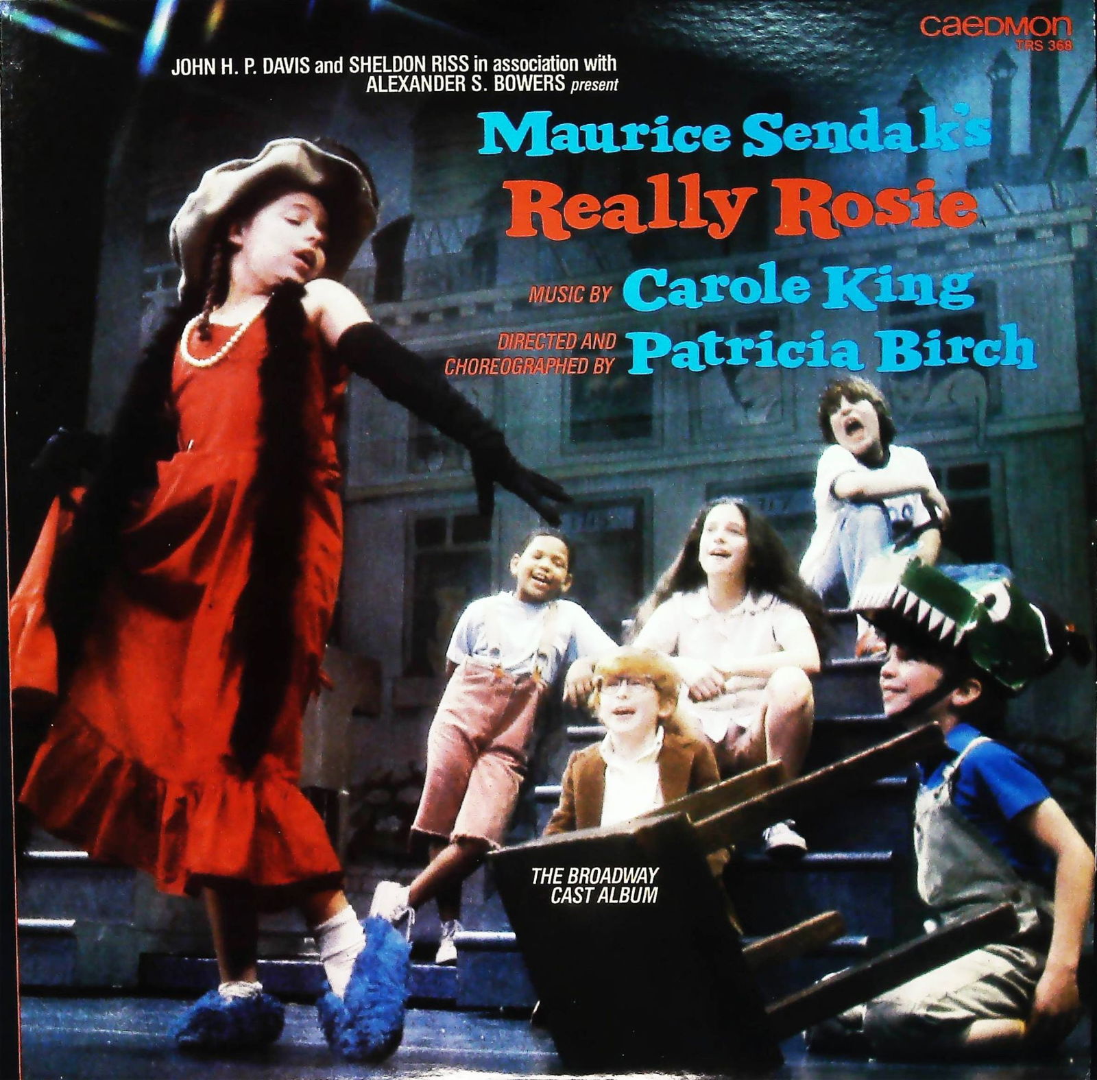 Maurice Sendak's Really Rosie: The Broadway Cast Album LP: This is a vintage record album for "Maurice Sendak's REALLY ROSIE: The Broadway Cast Album," featuring music by Carole King and directed and choreographed by Patricia Birch. The front cover displays a
