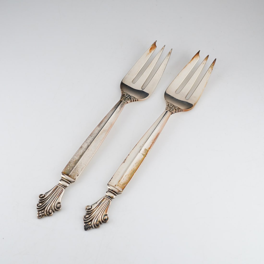 2pc Georg Jensen Sterling Silver Pastry Forks, Acanthus (1 of 4)