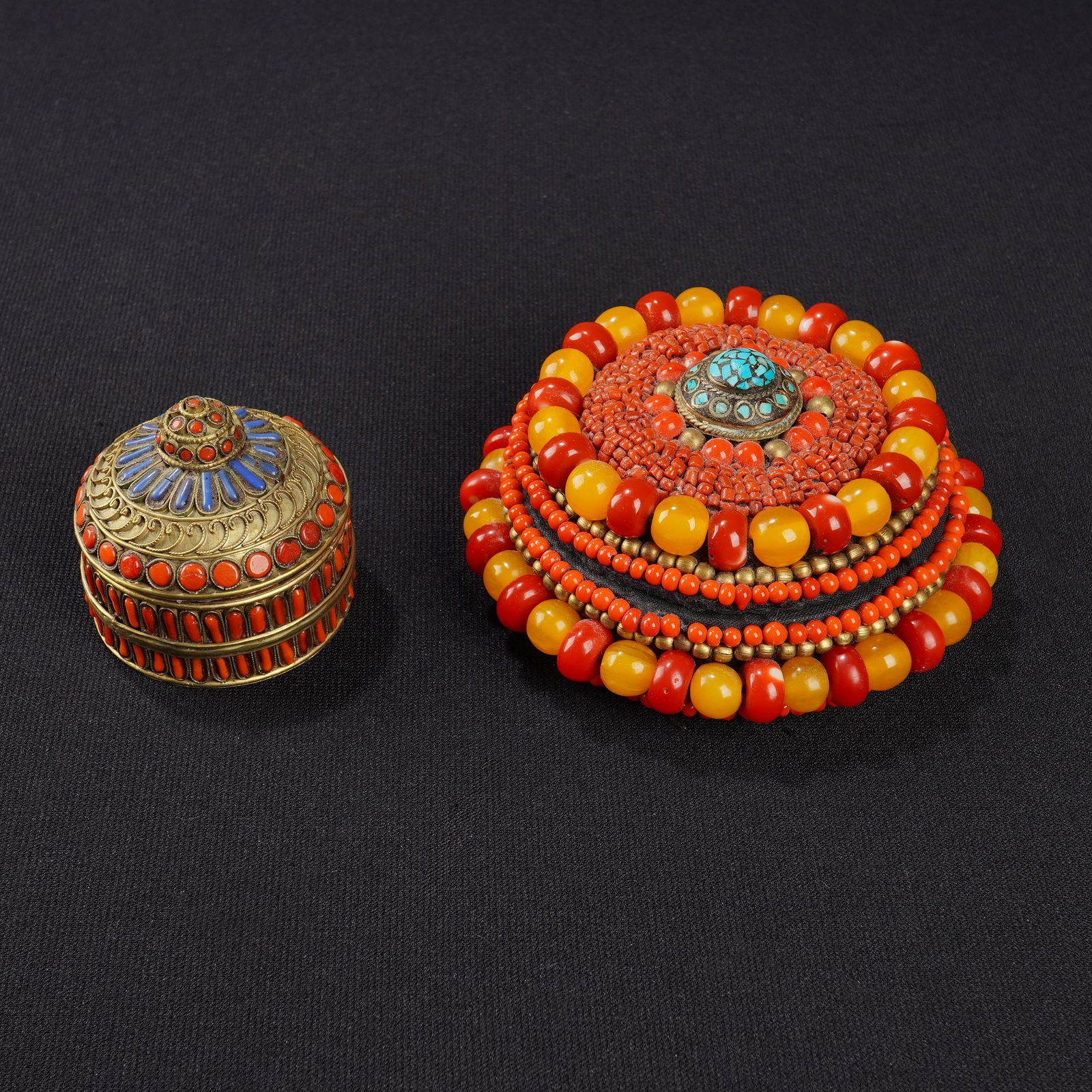 2pc Tibetan Gilt Brass Prayer Box and Beaded Boxes (1 of 4)