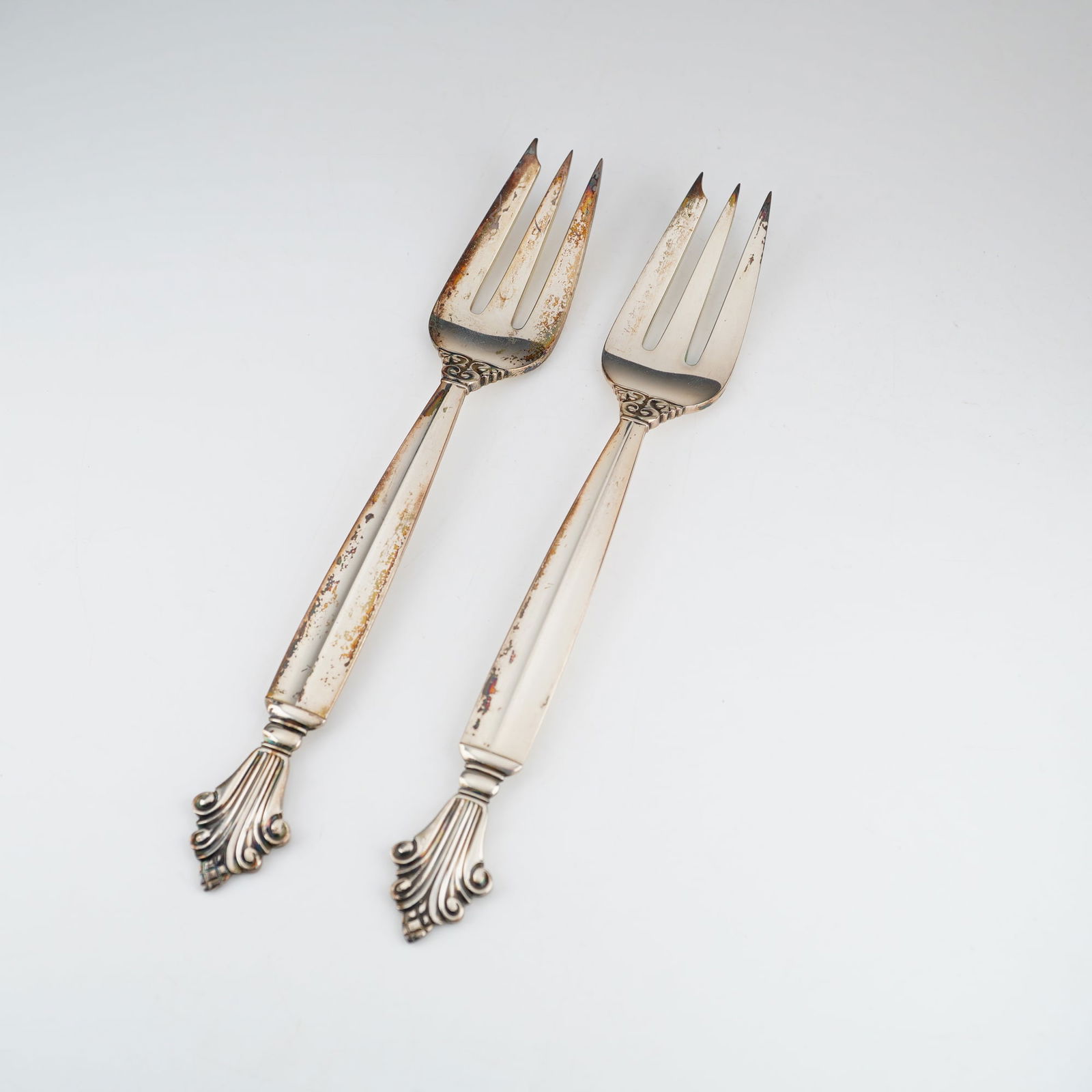 2pc Georg Jensen Sterling Silver Pastry Forks, Acanthus (1 of 4)