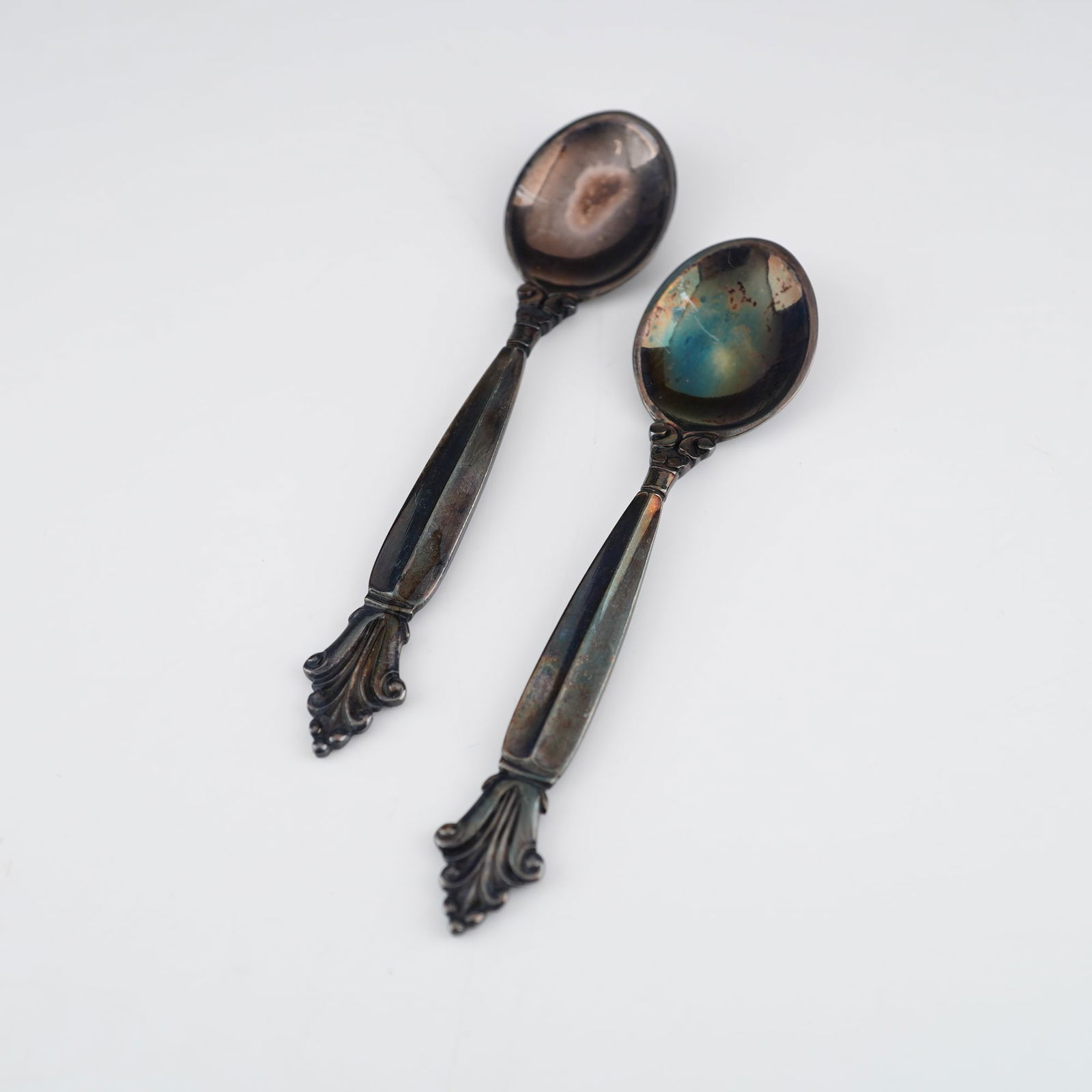 2pc Georg Jensen Sterling Silver Individual Salt Spoons, Acanthus (1 of 4)