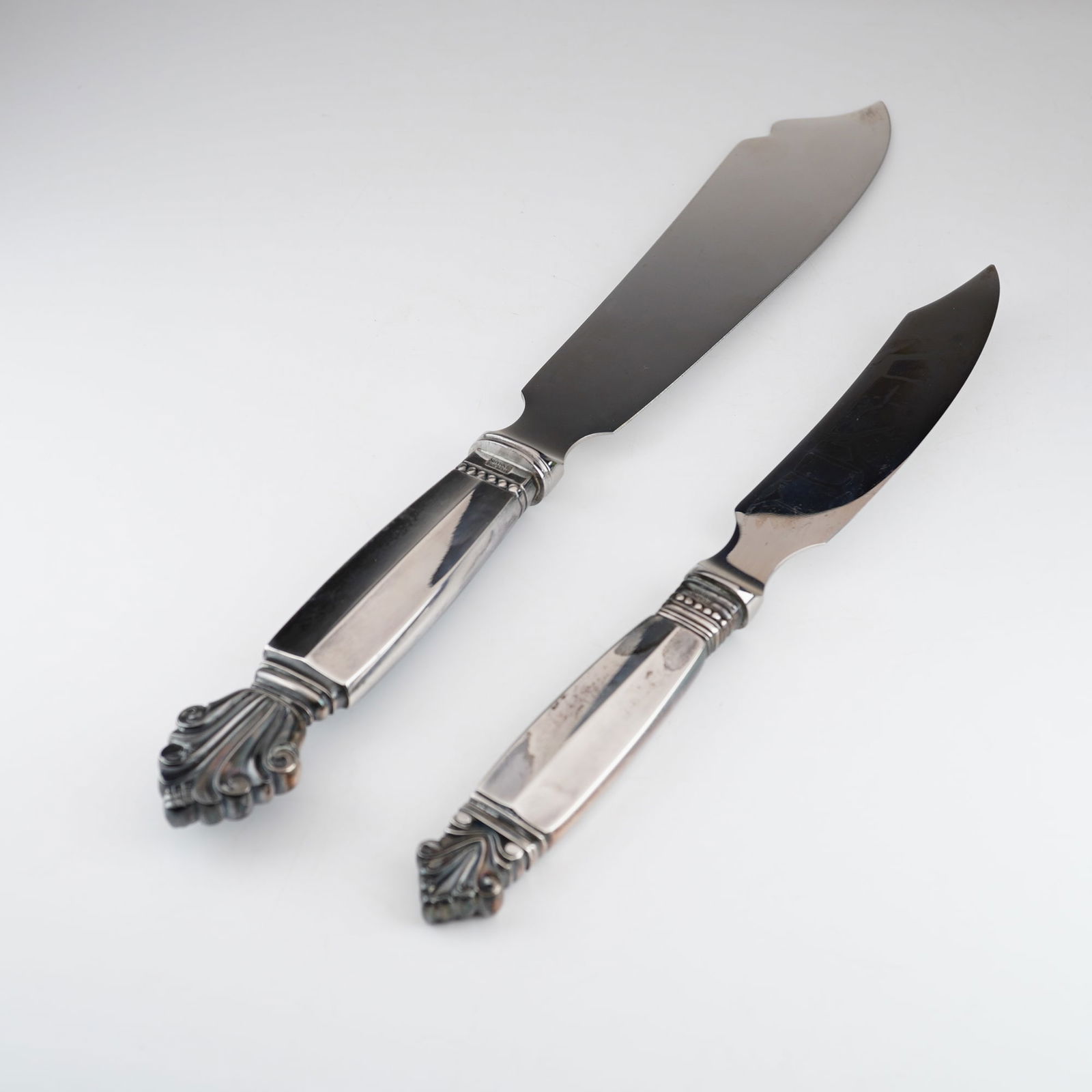 2pc Georg Jensen Sterling Silver Handled Serving Knives, Acanthus (1 of 5)